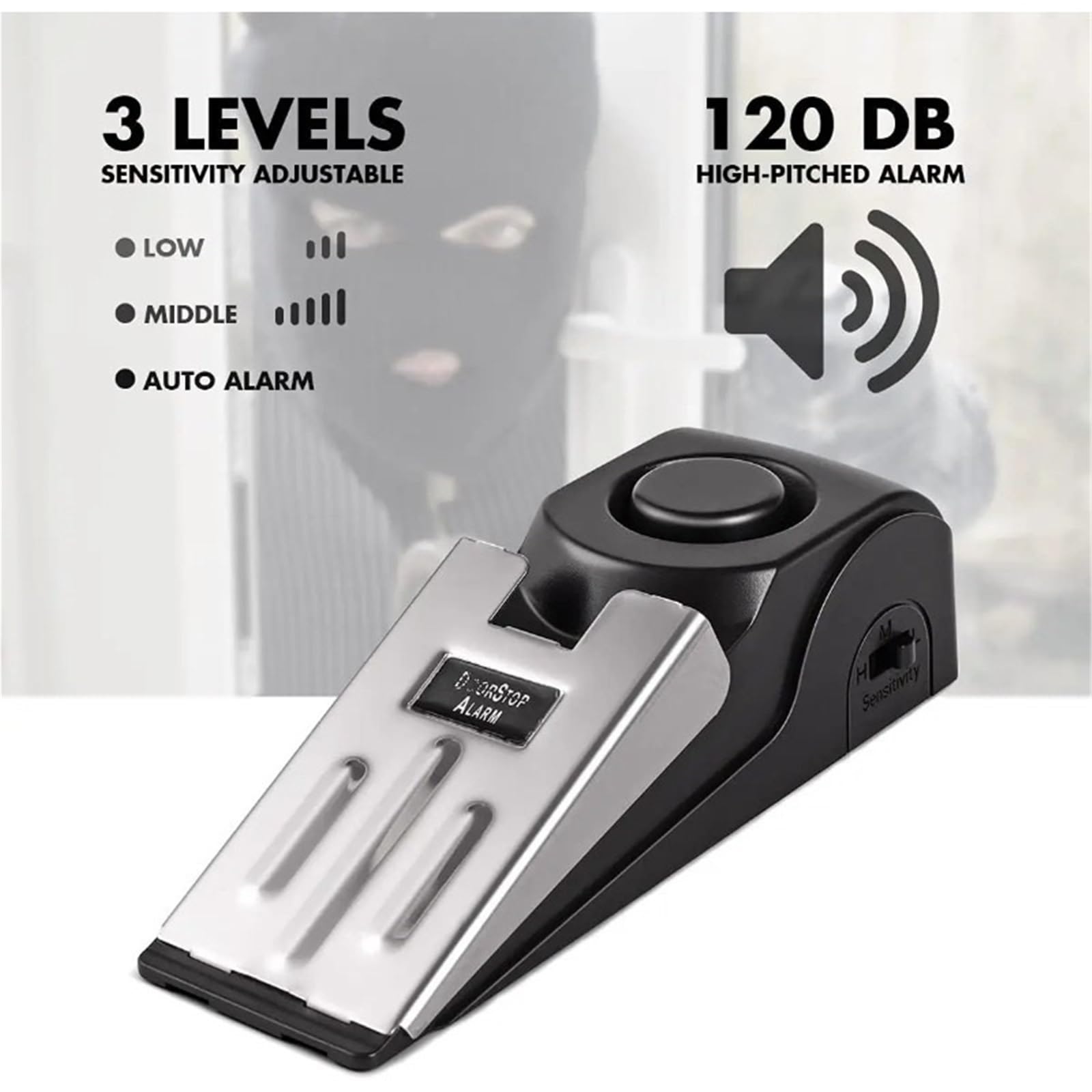 Tope Para Puerta Con Alarma Alarma de tope puerta portátil inalámbrica 1/2 Uds 120DB(2Pcs no battery)