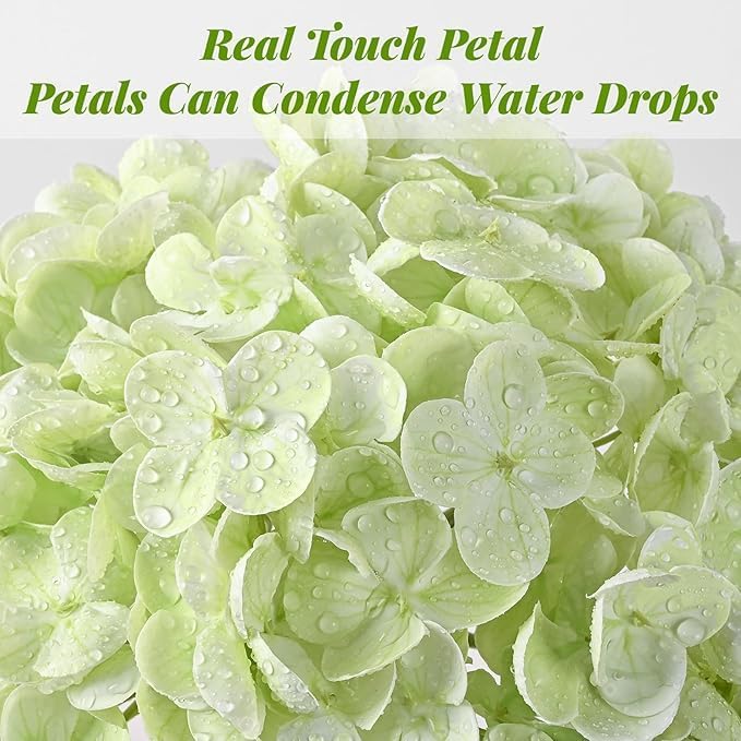 Image of CURATED CART Hydrangea Artificial Flowers with Stem, for Home Decor, Party, Living, Office Table, Realistic Look, Fake Flowers, 12 Inch (Light Green, 2)
