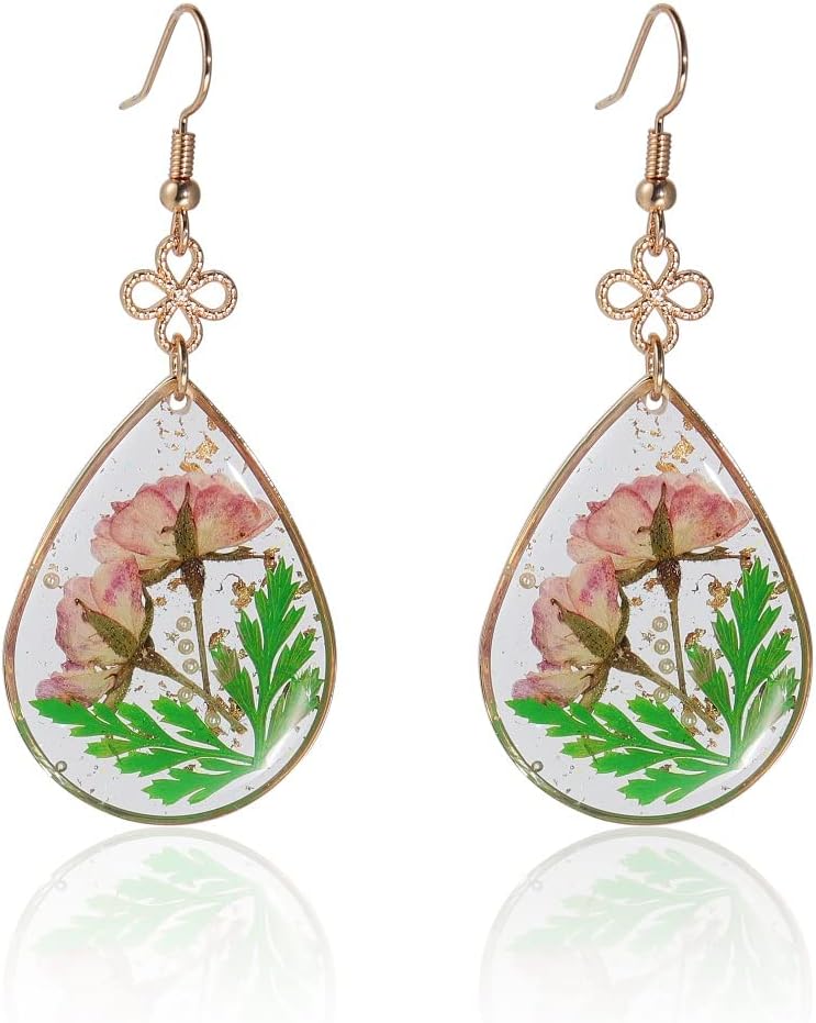 Dry Flower Earrings for Women Pressed Flower Teardrop Earrings Dry Flowers Drop Dangle Earrings Lovely Earrings Jewelry