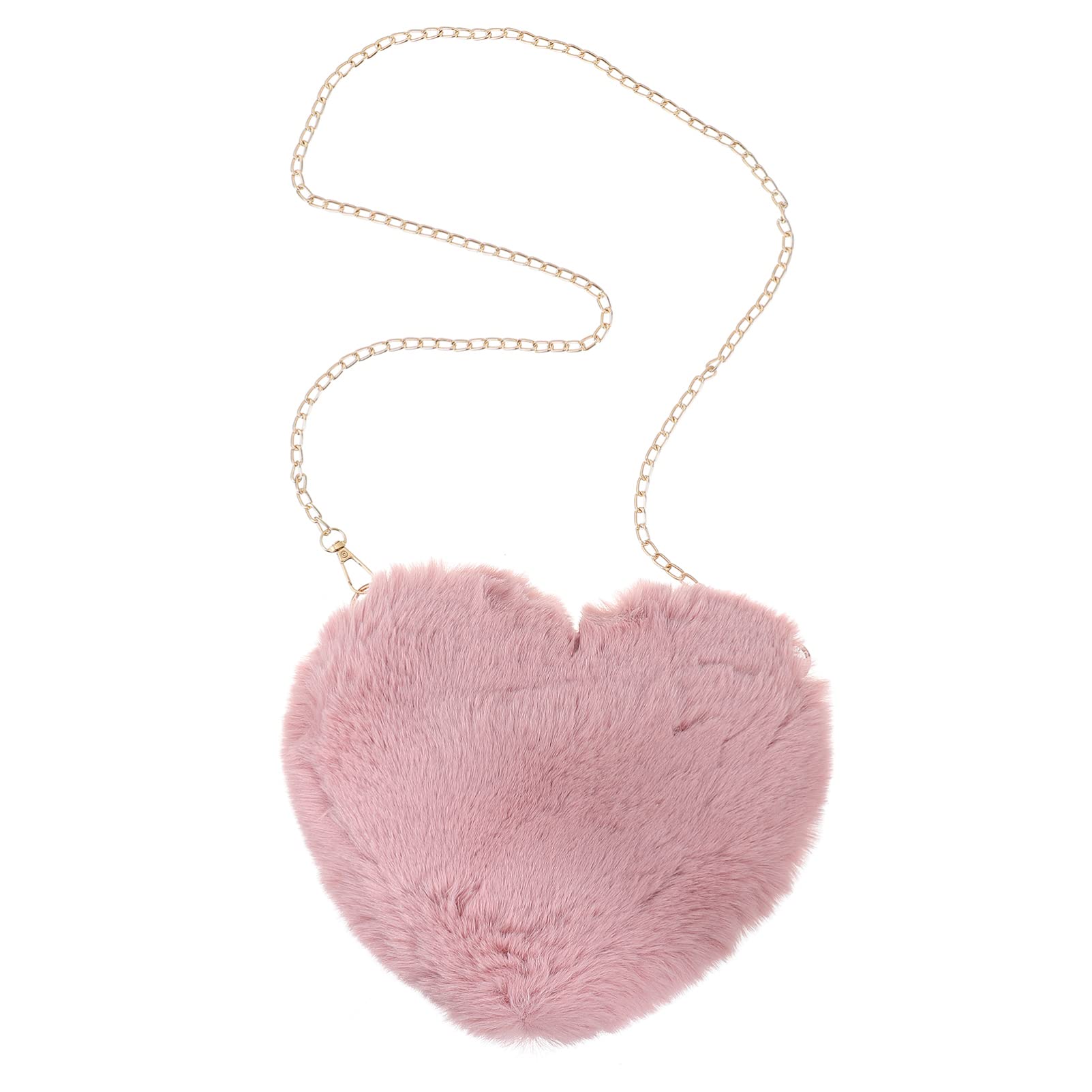 VALICLUD Heart Purse for Women Girls Furry Purse Heart Wallet Single-shoulder Bag for Outdoor Cosmetics Fuzzy Purse Pink2