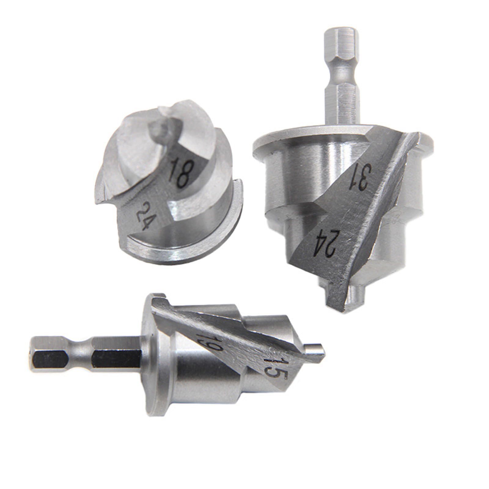 Fast Cutting Helical Countersink Bits 3 Pieces Hexagonal Shank Efficient Plumbing Tool 15~31mm Water Pipe Applications Craft Drill