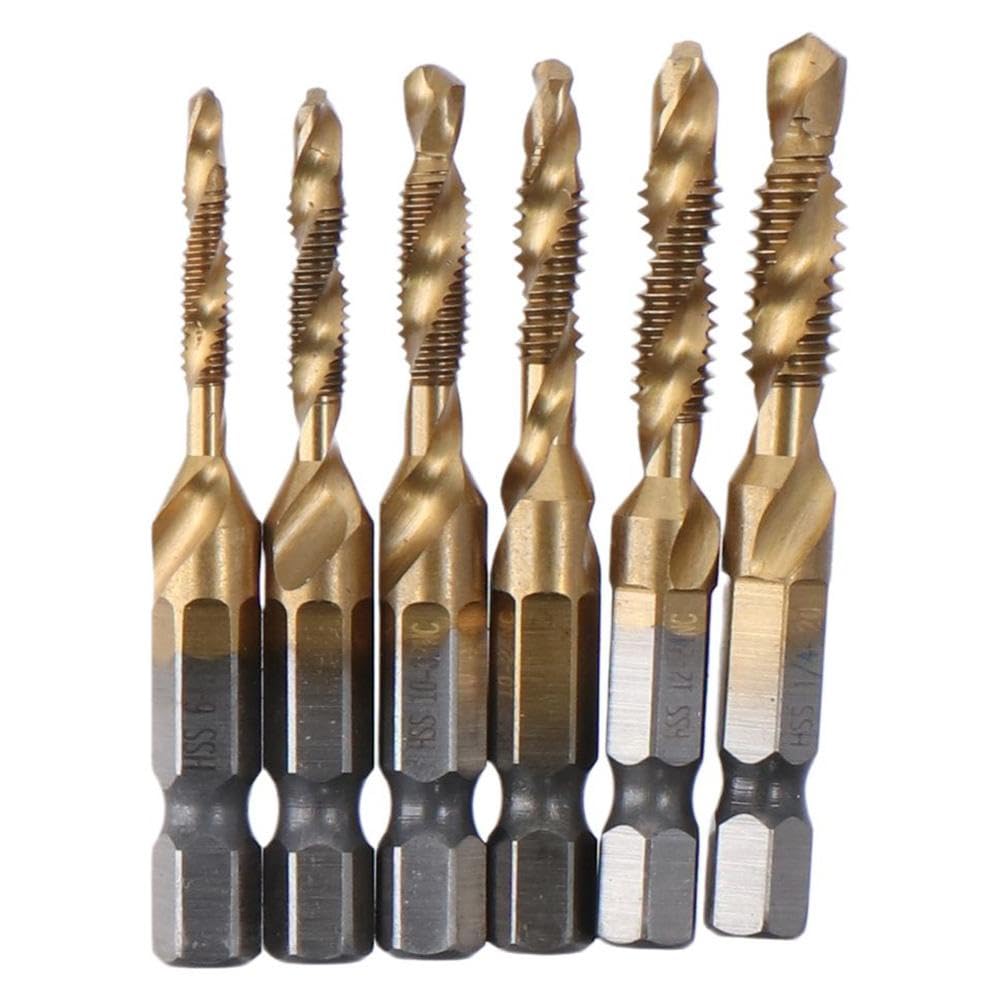 SSHHUI Drill Tap Bit Set 6pcs Tapping Tool Drilling Tools HSS Tap Drill Bit Electrician Tools Titanium Screw Thread Bit