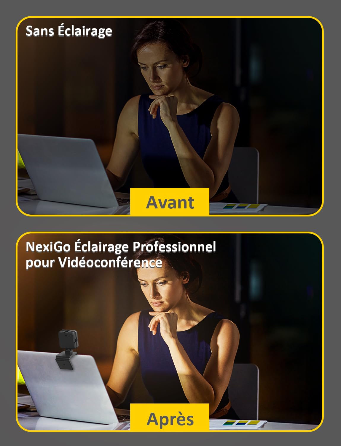NexiGo Glow Light pour Streamers, Kit d'éclairage amélioré pour Les conférences vidéo avec Pince de Style Webcam, Batterie intégrée et Rechargeable, pour Le Streaming, la Photographie et Le vlogging
