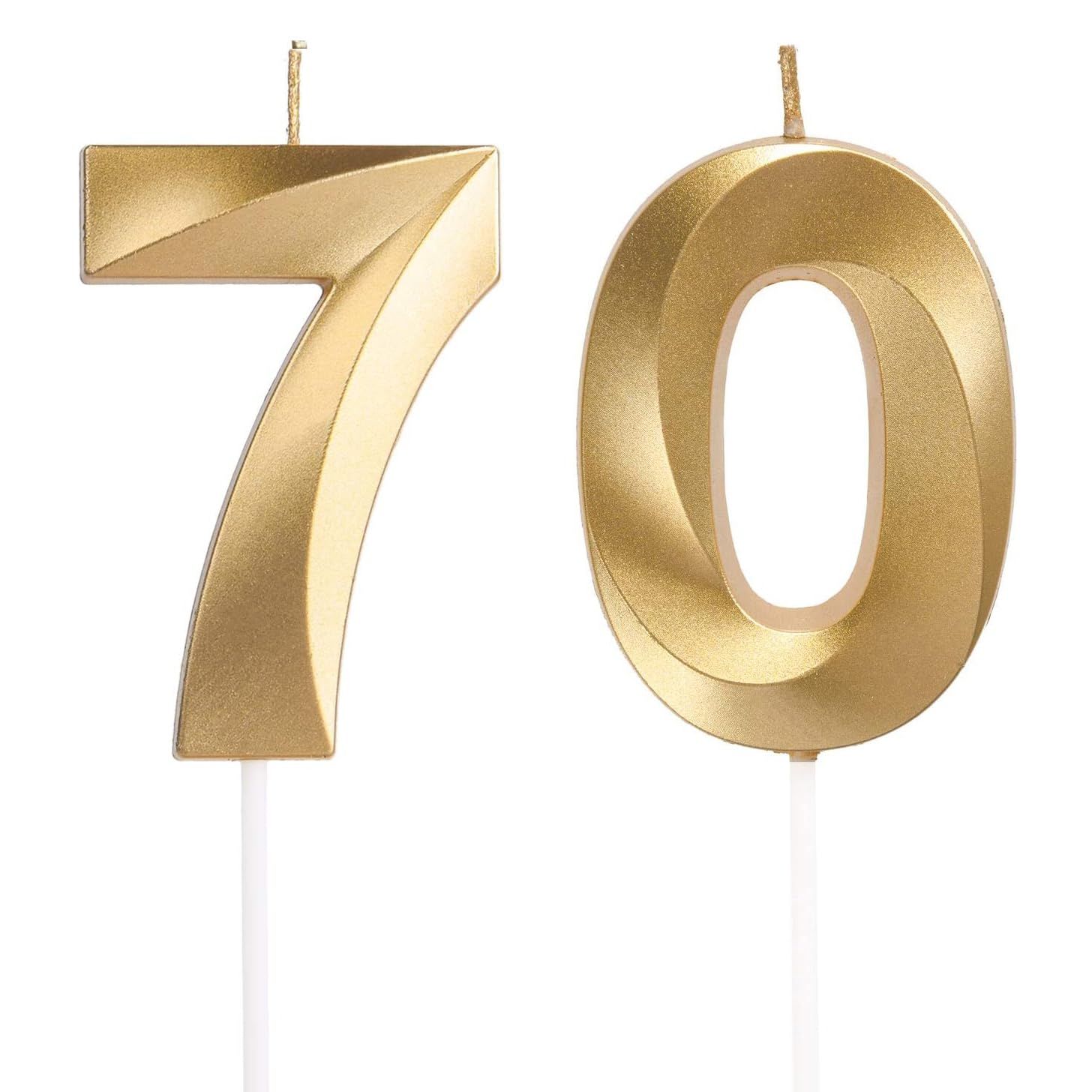 Qikaara Gold 70Th Birthday Candles, Number 70 Candle, Happy Birthday Candle, 3D Digital Candles For Birthday Cake, Glitter Cake Topper Decorations For Birthday Wedding Anniversary Celebration Party