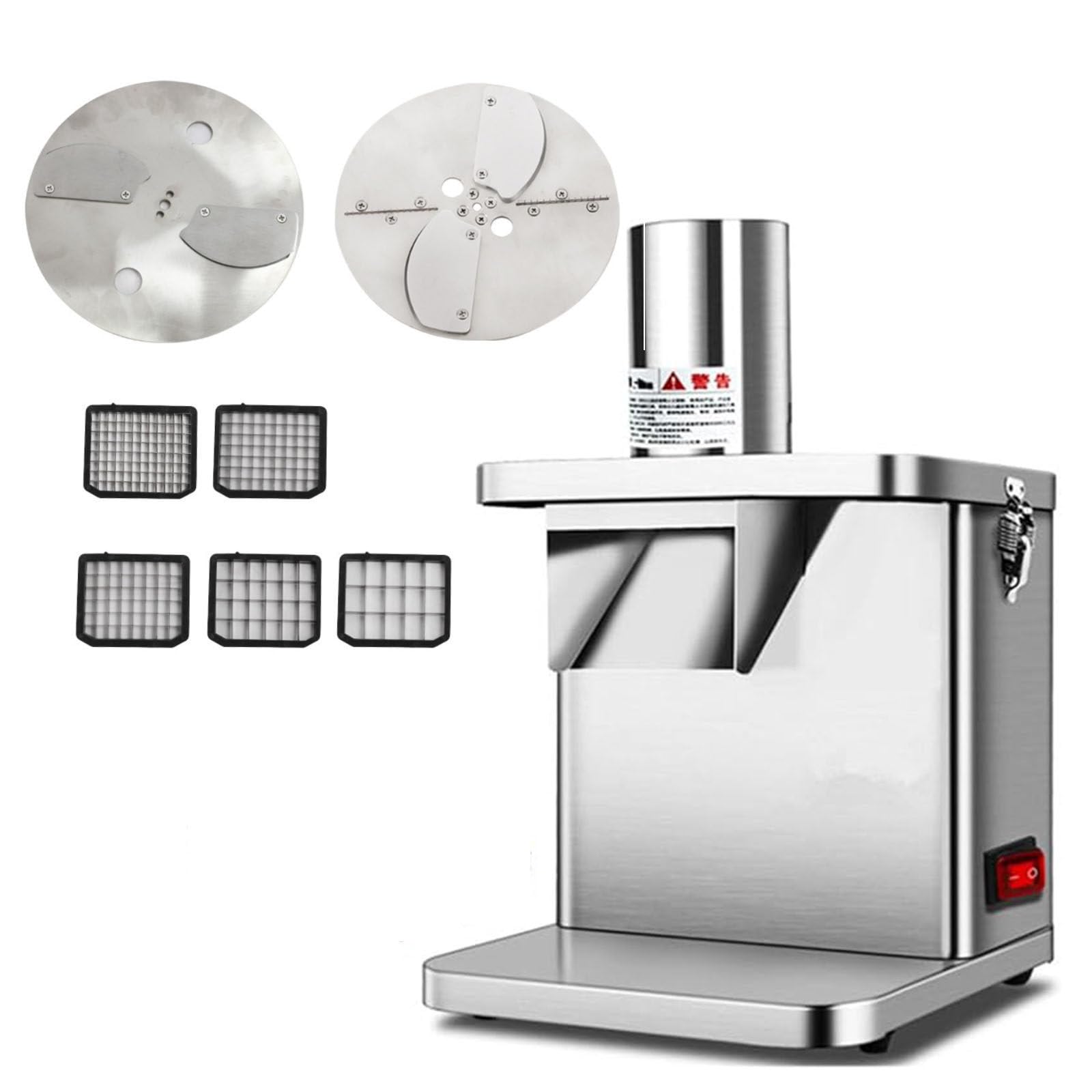 LjyAeono Commercial 250W Commercial Fruit and Vegetable Slicer, Automatic Dicer with Dicing Grid and Slicing Blades, for Canteens and Hotels