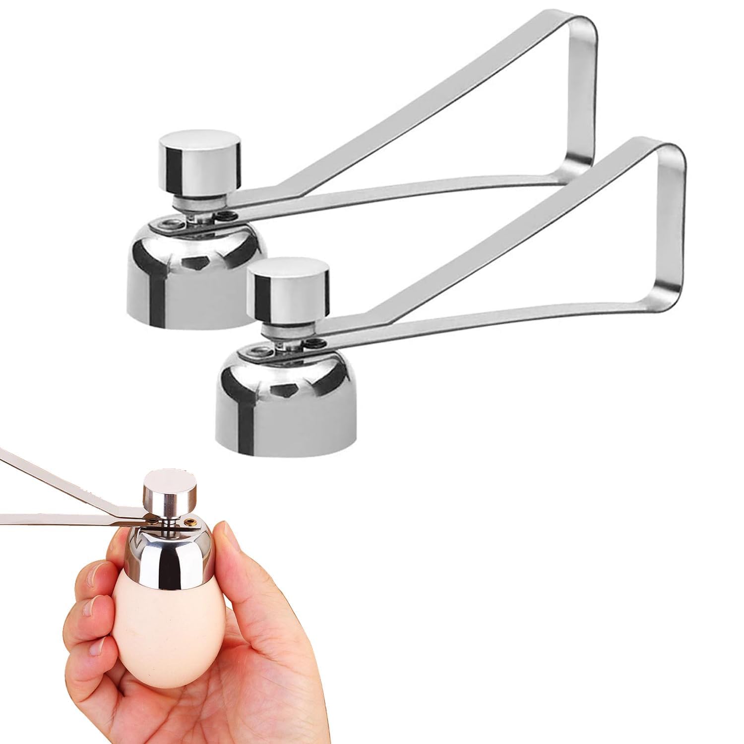 PREMVATI Stainless Steel Egg Cracker Topper Cutter Raw/Soft Hard Boiled Egg Stopaer Shell Removal for Breakfast Kitchen Tool | Pack 2 | Silver