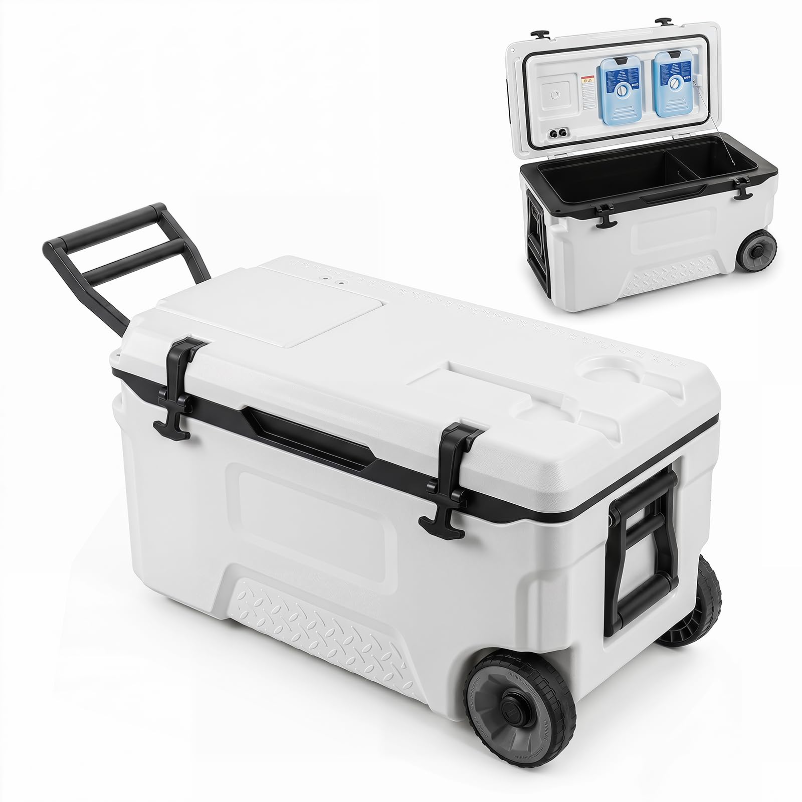 COSTWAY Nevera con Ruedas de 50/70L, Nevera Portátil con Carcasa Rígida HDPE, Interior Alimentario PP, Ventana Abatible, Portavasos, Cooler Portátil para Playa Camping