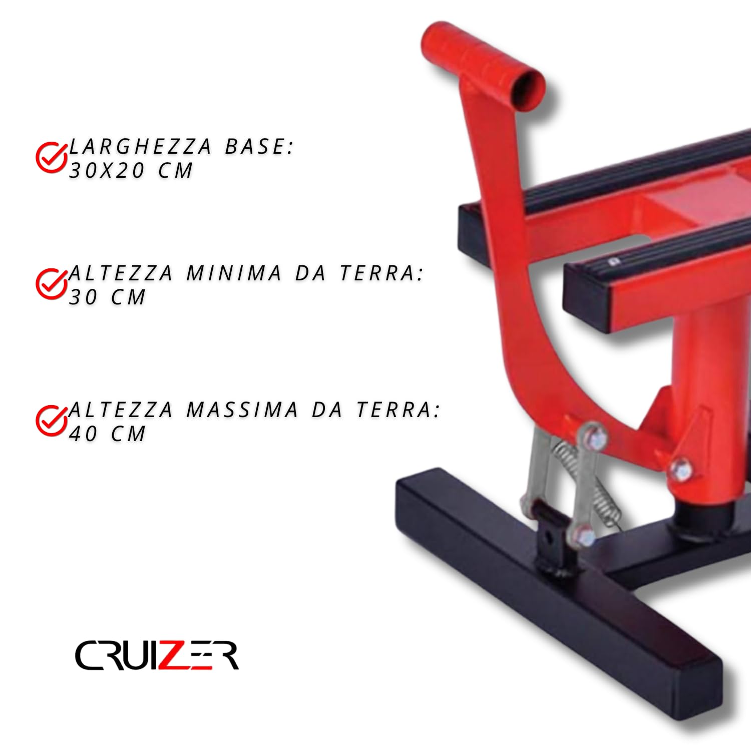 Cruizer - Cavalletto centrale alza moto Rosso cross enduro motard per manutenzione, portata massima 200 Kg