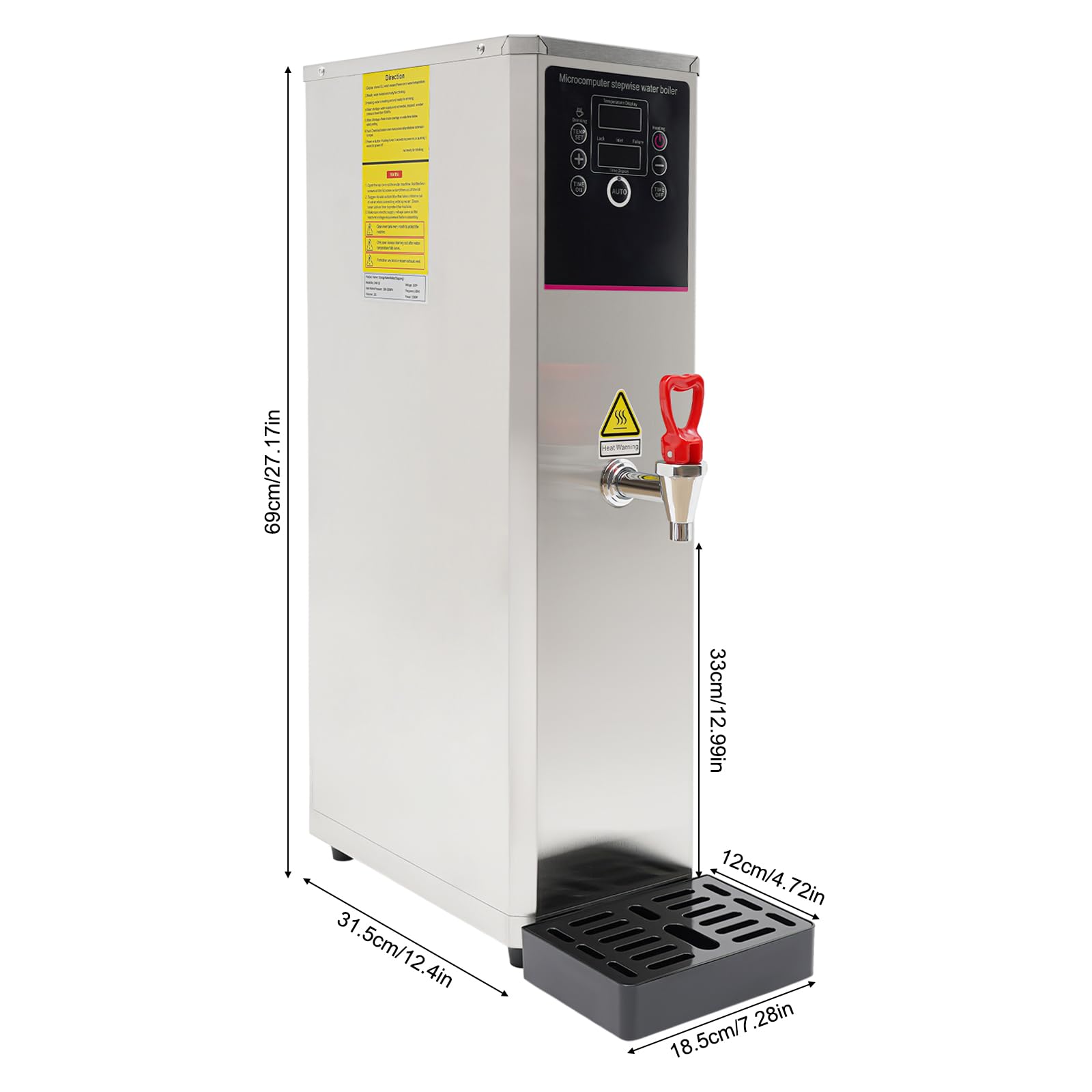 Electric Water Boiler 304 Stainless Steel, Commercial Hot Water Dispenser Digital Display, 1500W, Countertop Water Dispenser for Kitchens, Living Rooms, Cafes, Restaurants, Silver(20L/5.28Gal)