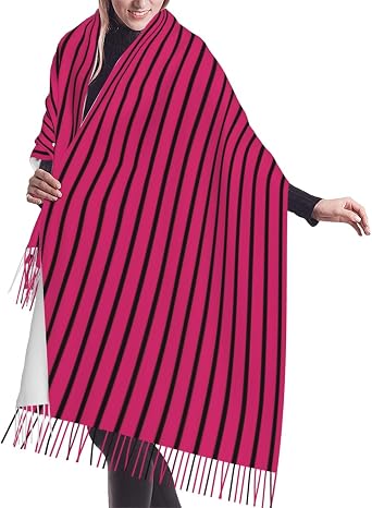 Black Pink Vertical Stripe Print Pashmina Shawls Scarf Wraps for Women, Fall Winter Travel Scarfs, Large Blanket Scarf Fashion Scarves