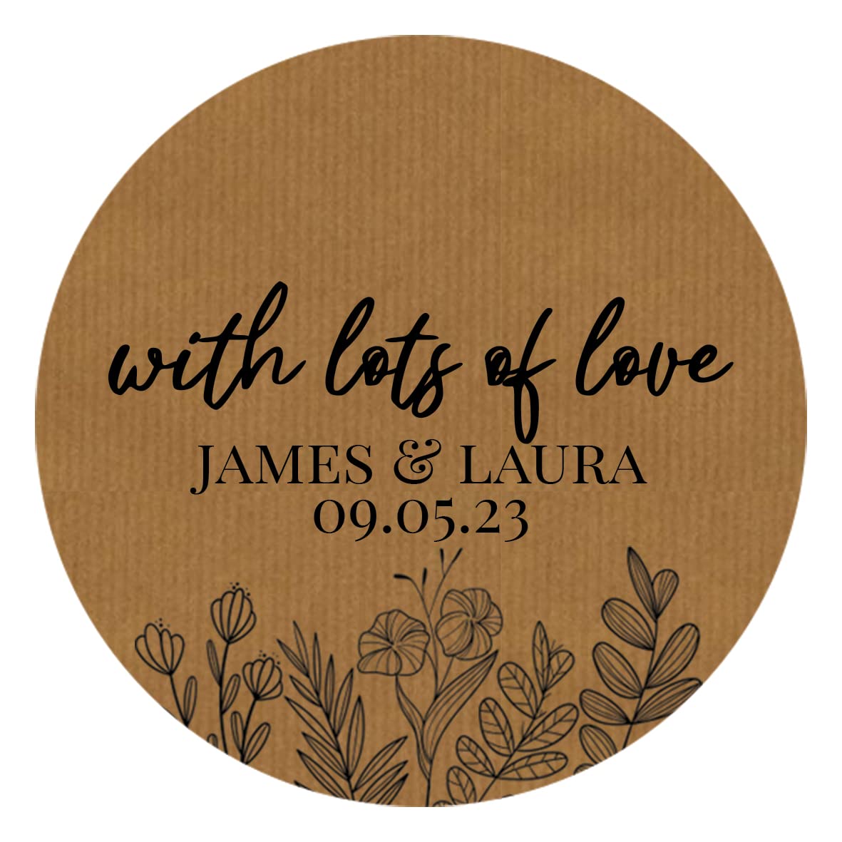 Personalised Wedding/Baby Shower/Hen Party Favour Stickers Labels (37mm (35 per Sheet), with Lots of Love, Brown)