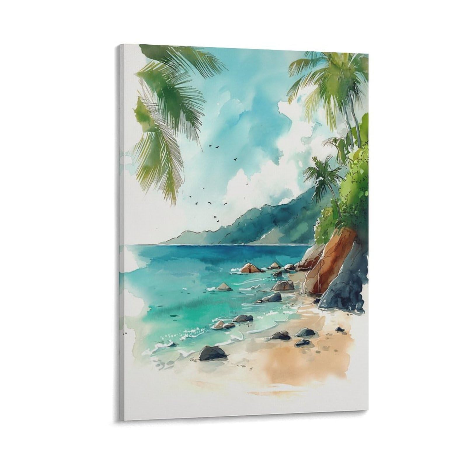 XWYMXZ Jamaica Watercolor Painting Retro Travel Poster Lake 20x30inch(50x75cm) Vintage Watercolor Canvas Art