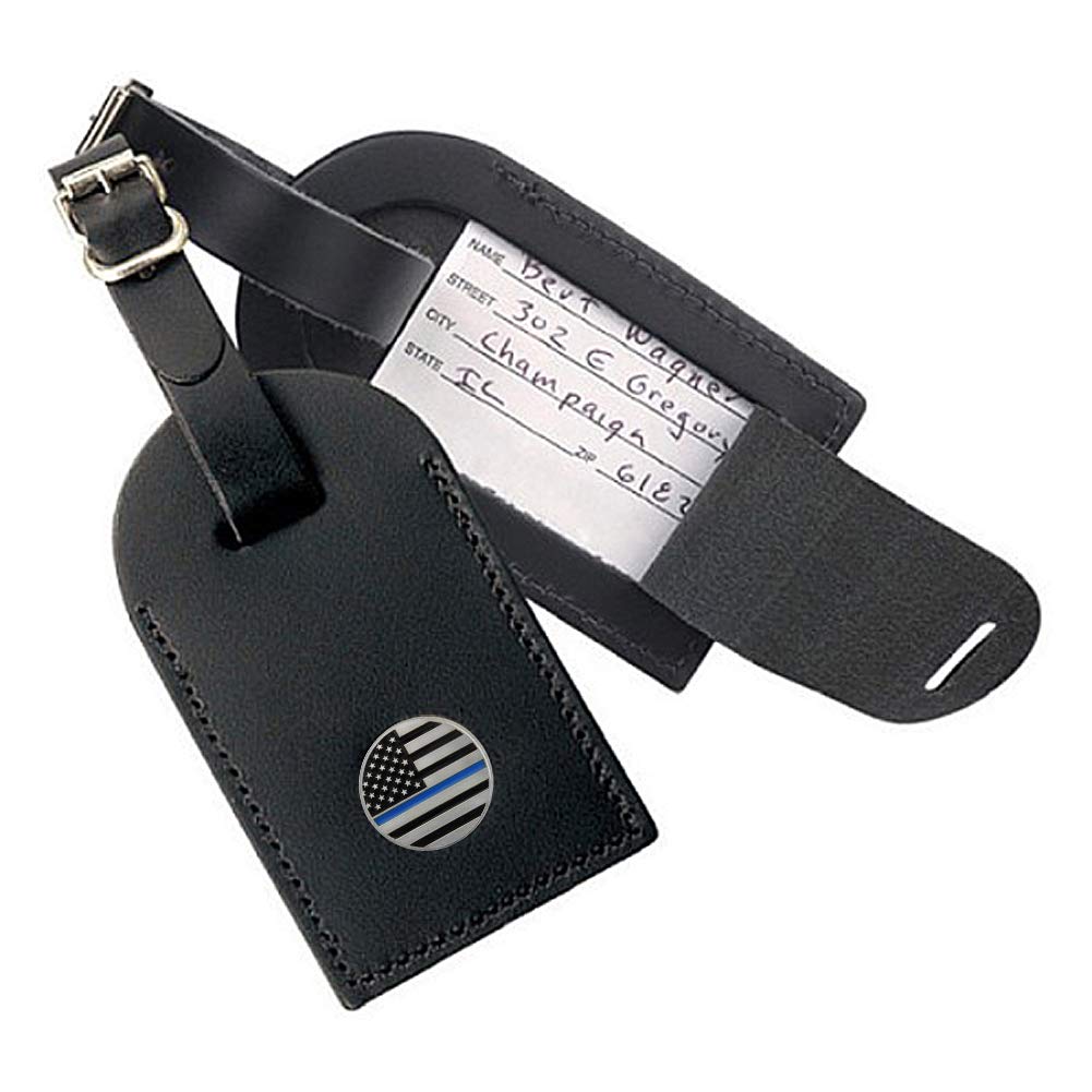 Indiana Metal Craft Thin Blue Line Black Leather Luggage Tag TB1491