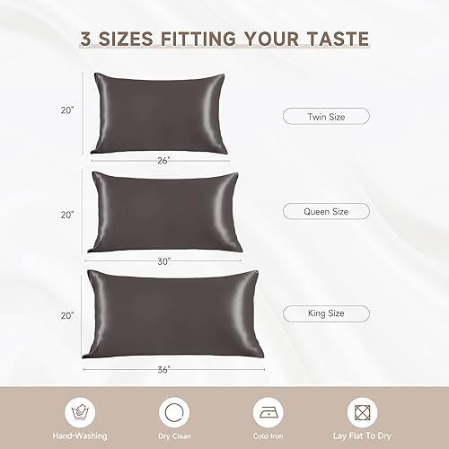 Miniatura 7 de THXSILK Funda de almohada 100% seda de morera para cabello y piel, hipoalergénica, suave, transpirable, con cremallera oculta, 1 unidad (gris