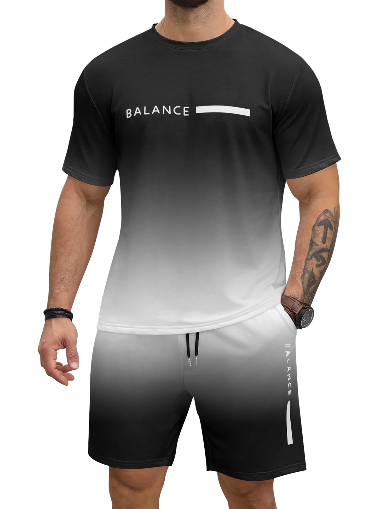 LecGee Men's Graphic 2 Piece Outfits Tropical Short Sleeve T Shirt Tee Hawaiian Shirts Casual Short Sets Tracksuit