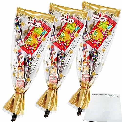 Weihnachtsmann Rute 27 Windel Goldrute mit Schokolade und Süßwaren Rute 3er Pack (3x90g) +...
