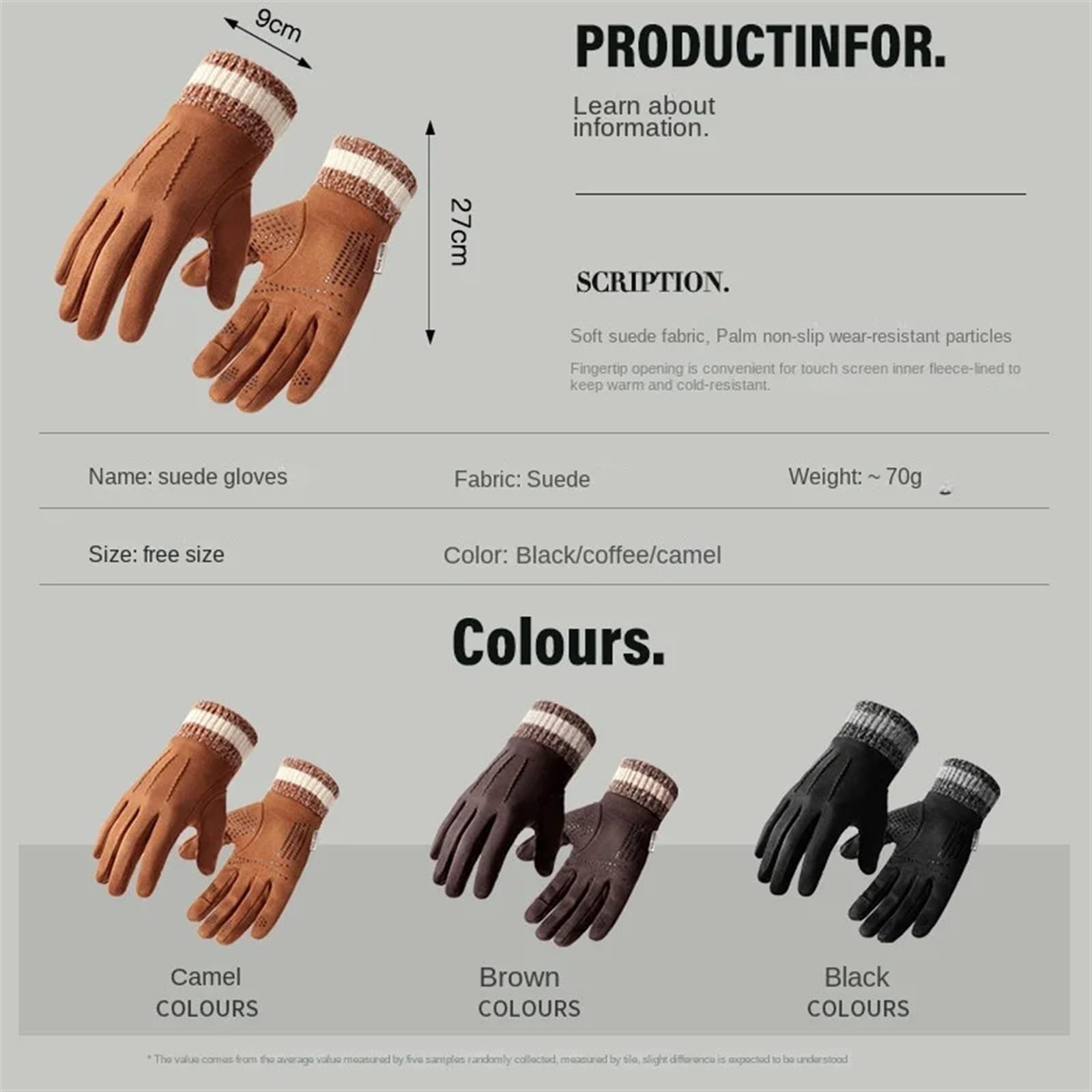 Guantes de Invierno cálidos de Gamuza for Hombre for Ciclismo al Aire Libre, Antideslizantes, antifrío, engrosados ​​y con Pantalla táctil de Piel for Hombre(Coffee)
