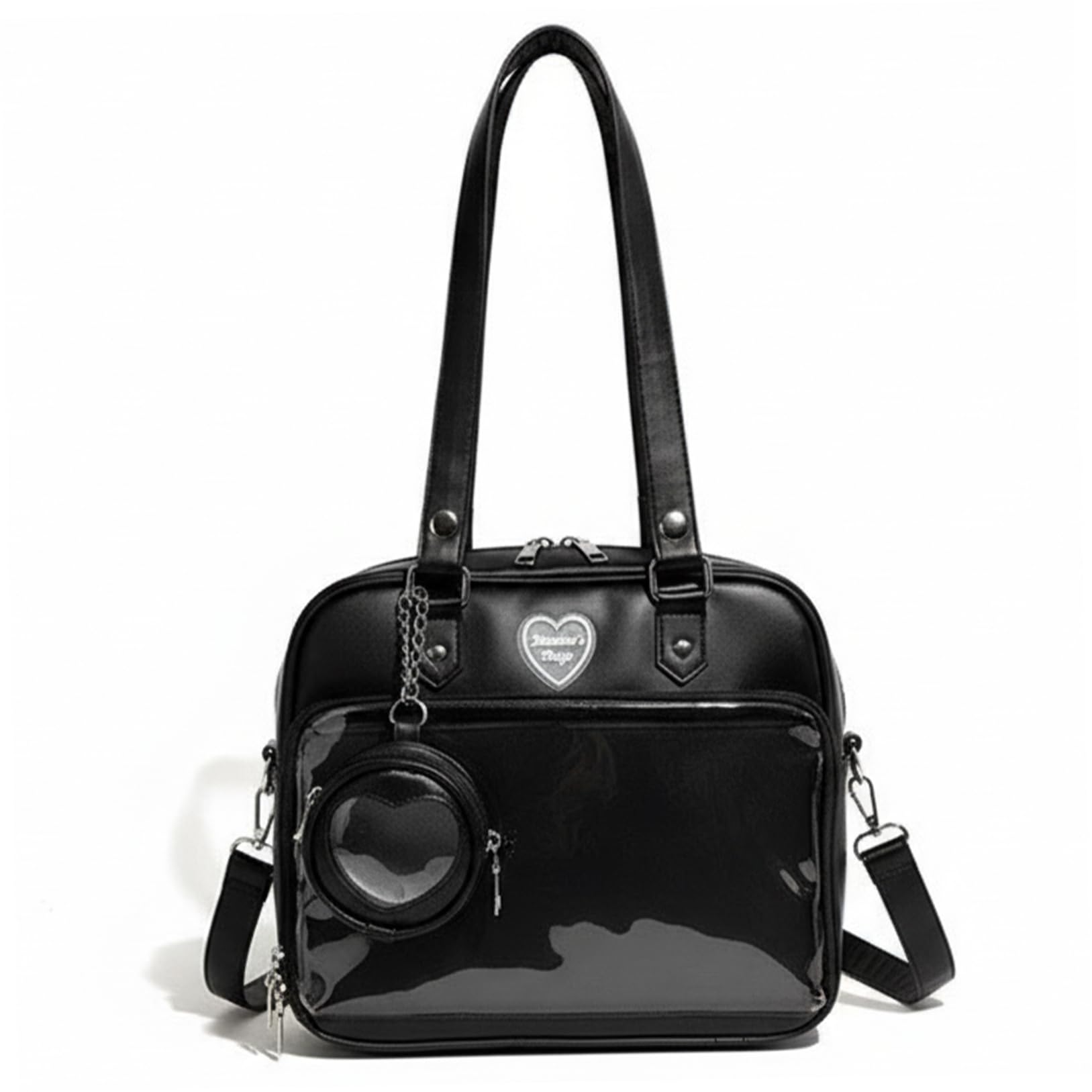 Tsawntd Ita Bag Crossbody PU Leather Ita Purse with Front Clear Pocket Japanese Bag with Adjustable Strap, Cross-Body Bags Black