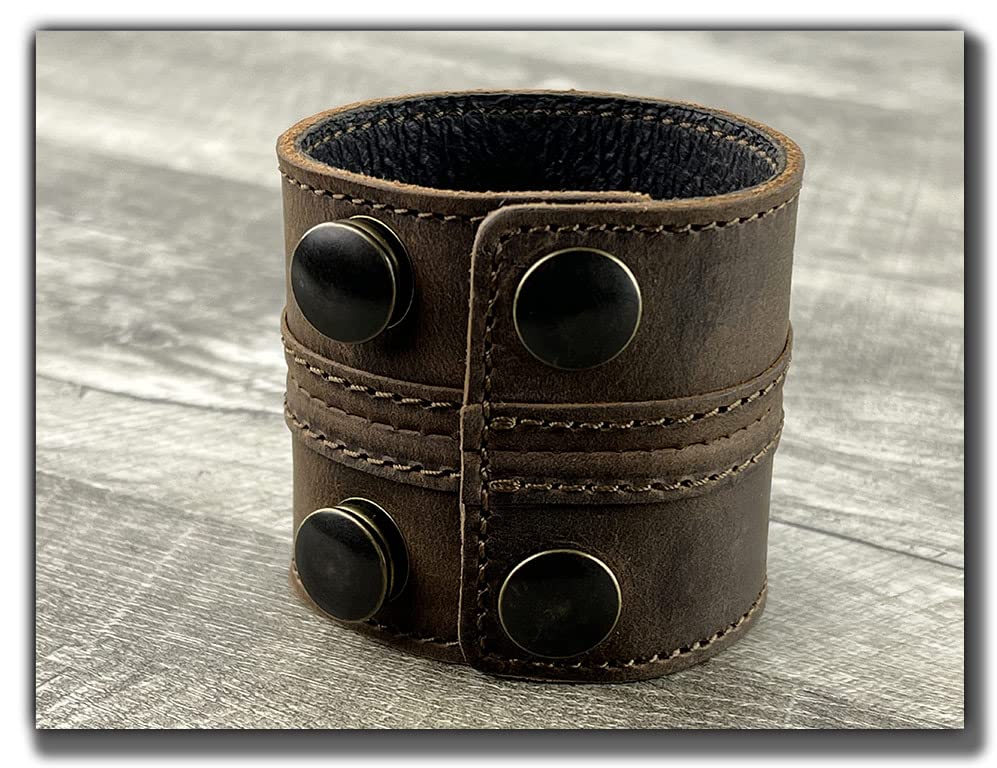 Stylish Leather Cuff Bracelet Full Grain Wide Wristband For Men and Women (Unisex) 6
