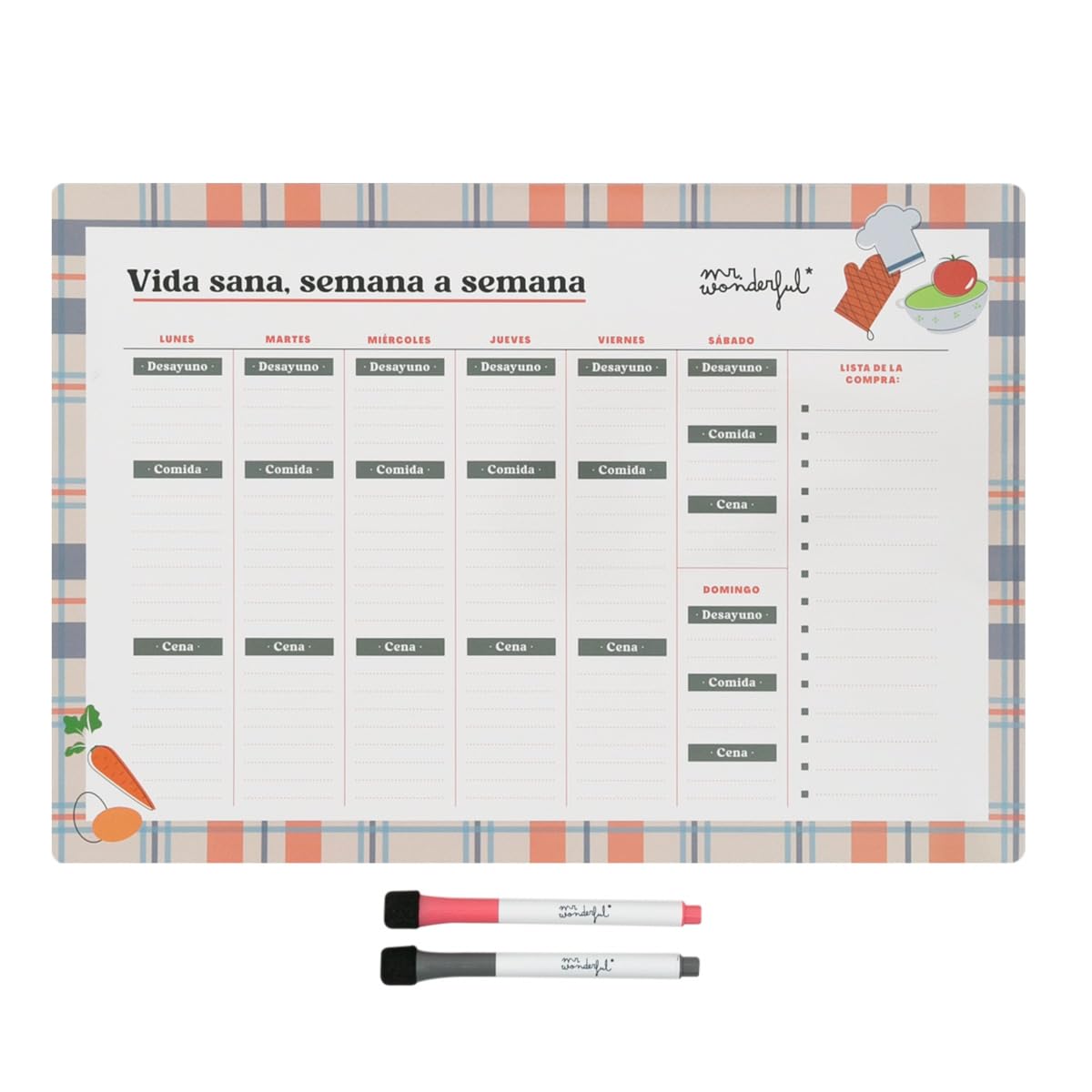 Mr. Wonderful - Planificador semanal de menús magnético - Vida sana, semana a semana - Planificador con organización semanal