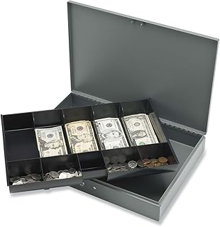 Sparco Cash Box, with 2 Keys, 10 Compartments, 15-2/5 x 10-1/2 x 2-2/5 Inches, GY (SPR15500), Gray