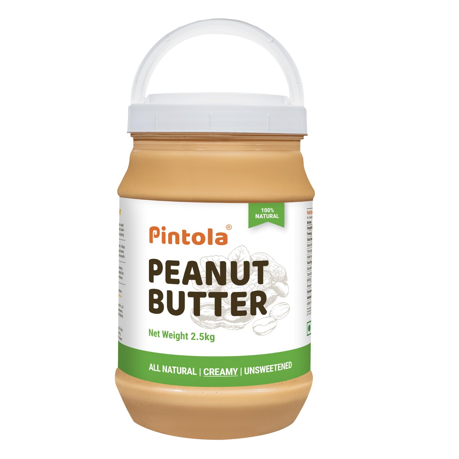 All Natural Peanut Butter Creamy 2.5kg, Smooth, Unsweetened, 30g Protein | Gluten & Cholesterol Free, Vegan Peanut Butter, Nut Butter, High in Protein Spread, 100% Pure Roasted peanuts butter