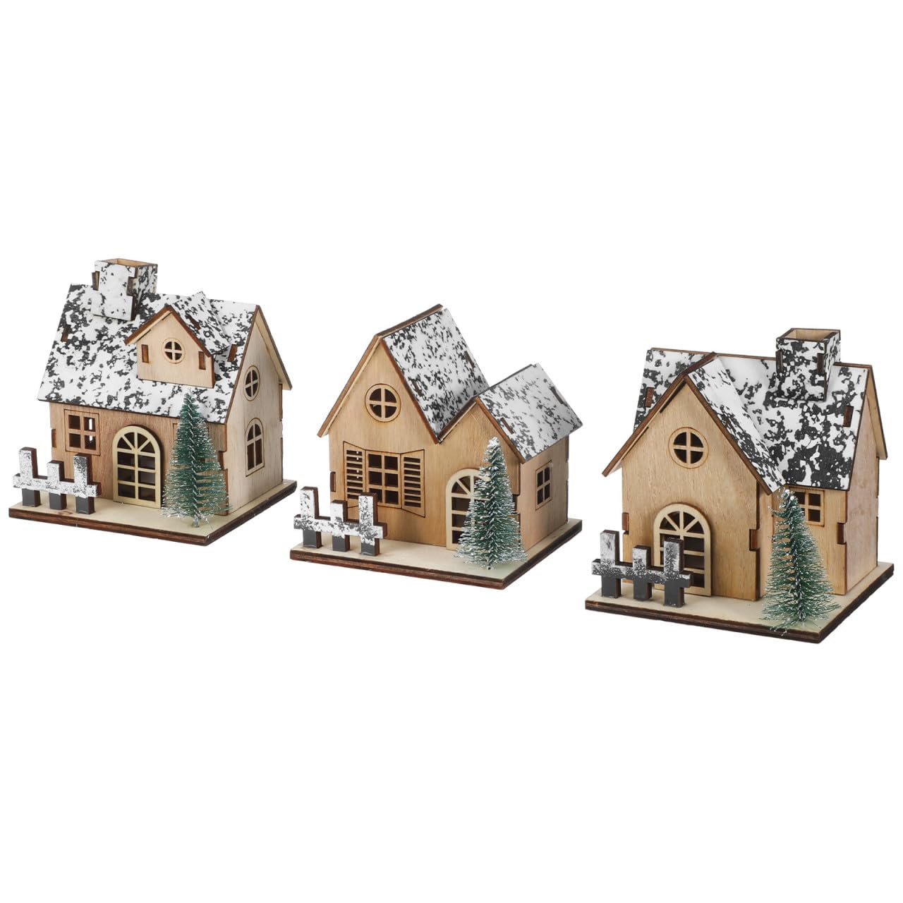 Yardwe 3 Piezas Casas Festivas Madera Navideñas Decoración LED de Iluminación Rústica Tradicional, Accesorio y Adecuado para Reuniones Familiares y Cenas