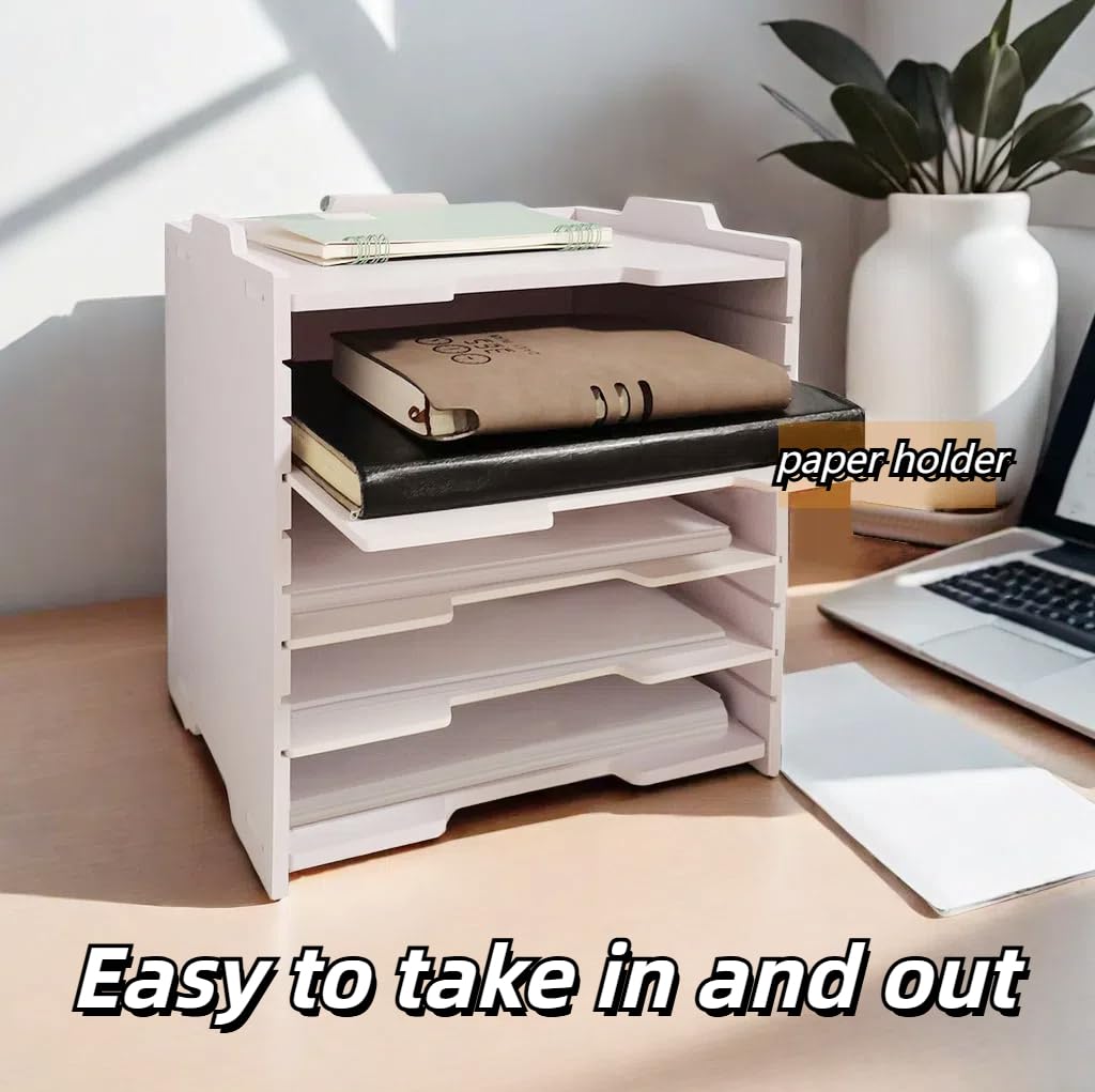 Bandeja de madera A4 para cartas, organizador de papel con estantes ajustables, clasificador de archivos apilable para notas, bolígrafos, papel de archivo y escritorio (paisaje, 10 bandejas (con 9