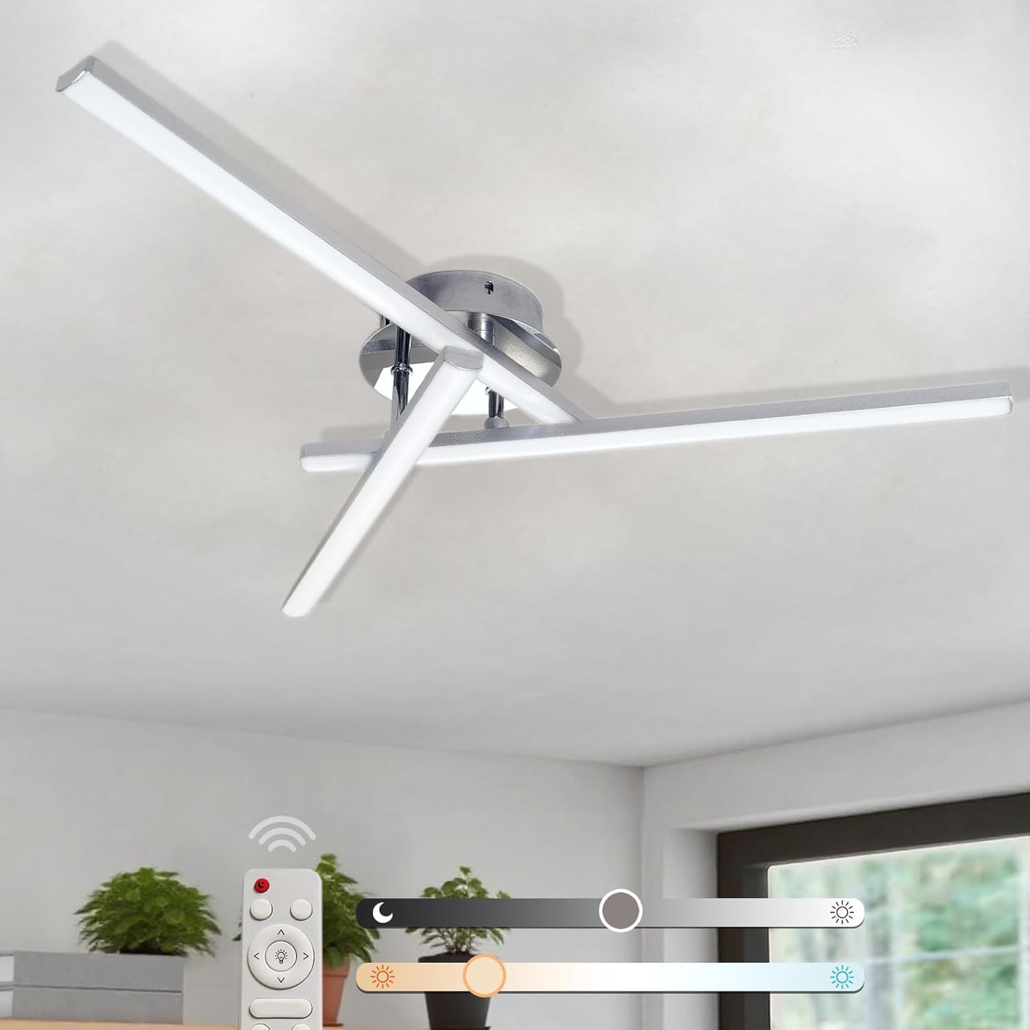 Sweier LED Ceiling Light Dimmable, Modern Minimalist Design LED Boards, 22W Silver Modern Ceiling Lamps, Ceiling Lights with Memory Function for Living Room Bedroom Kitchen Hallway