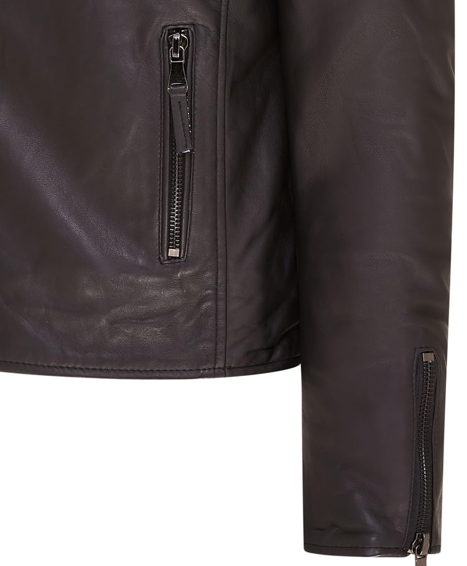 Infinity Leather Chaqueta Motera de Cuero 100% Con Cremallera Cruzada Doble Estilo Brando Entallada Para Hombre