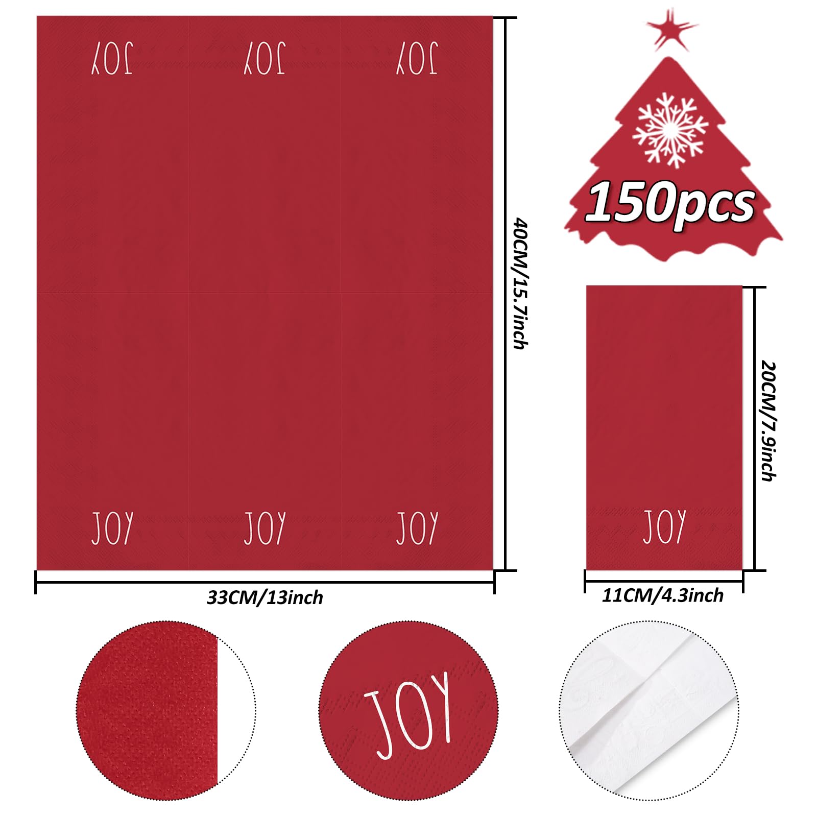 Whaline Lot de 150 serviettes de table jetables en papier pour invités de Noël Rouge/vert/blanc