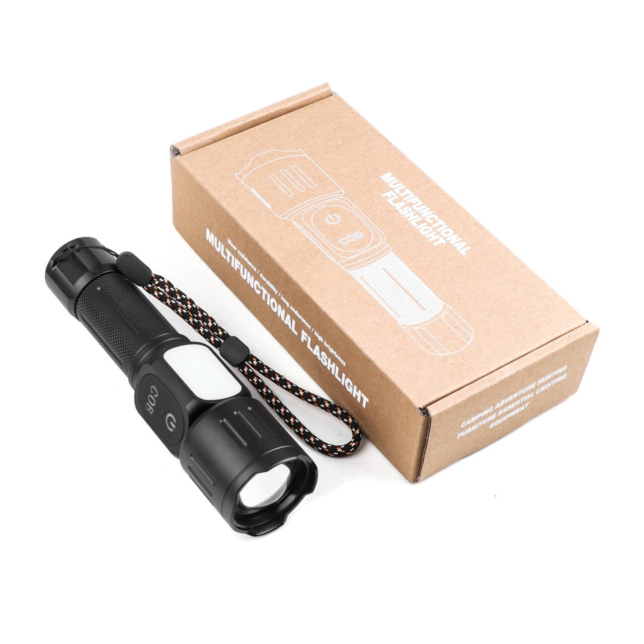 Vonavira 5 Files Aluminum Zoomable LED Tactical Torch with COB Side Light (Dark Grey)
