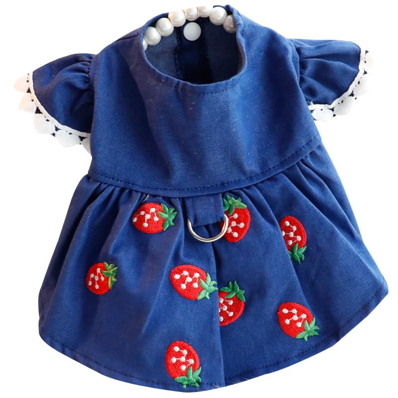 AZA Dog Princess Dresses for Small Dogs Cat Lolita Clothes Strawberry Costume Denim Skirt Pet Girl Cute Coat Outfits Spring Costumes Summer (XS,Denim Blue)
