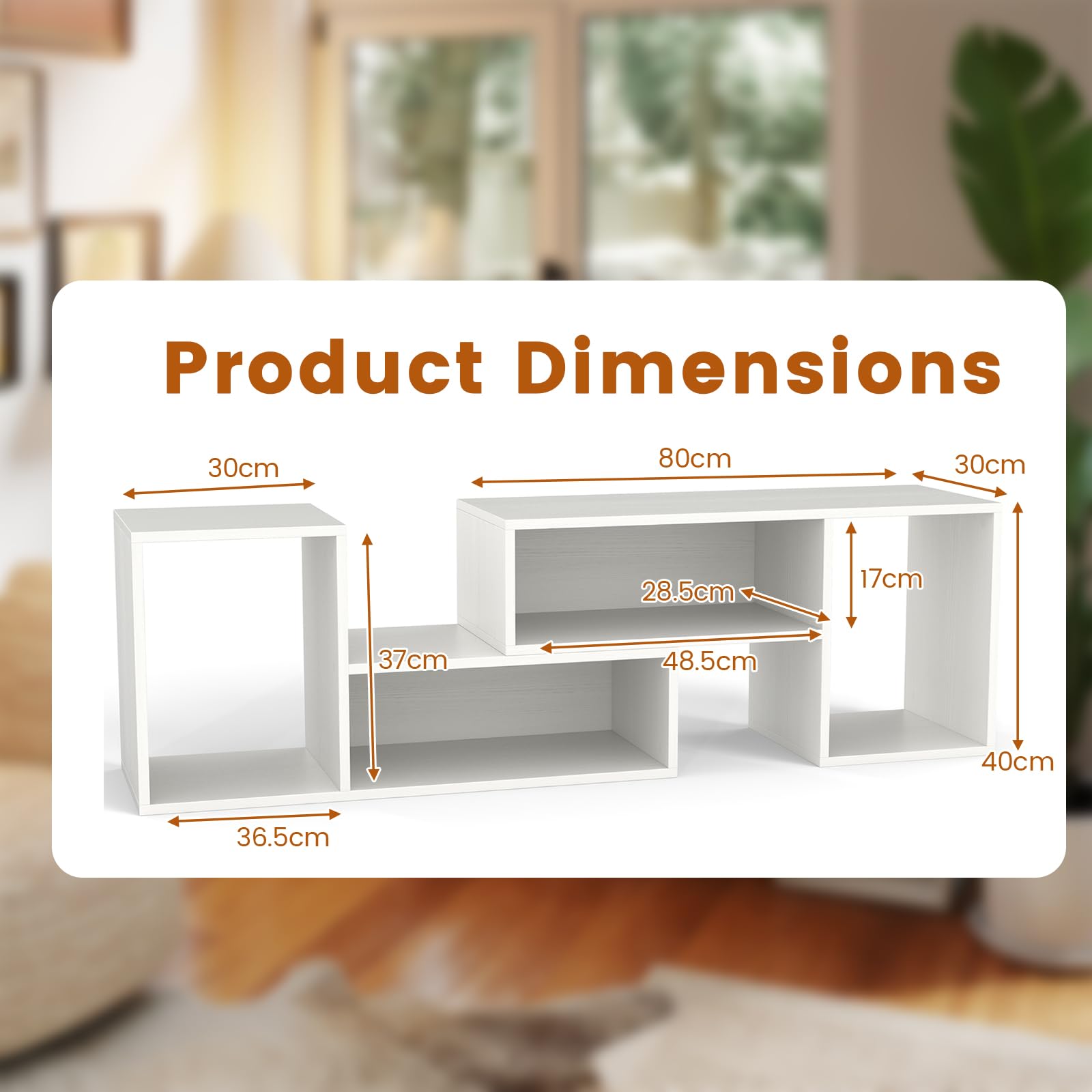 GIANTEX Meuble TV Combiné Libre avec Étagères Ouvertes, Meuble Télé 2 Pièces en MDF 50-60 Pouces, Meuble TV Bois pour Salon Chambre et Bureau, 110-134,5 X 30 X 43 CM (Blanc)
