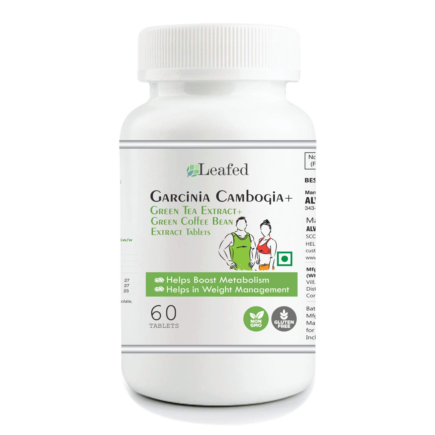 Leafed Garcinia Cambogia HCA (60 Vegan Tablets, 1 Month Supply)with Green Tea & Green Coffee Bean
