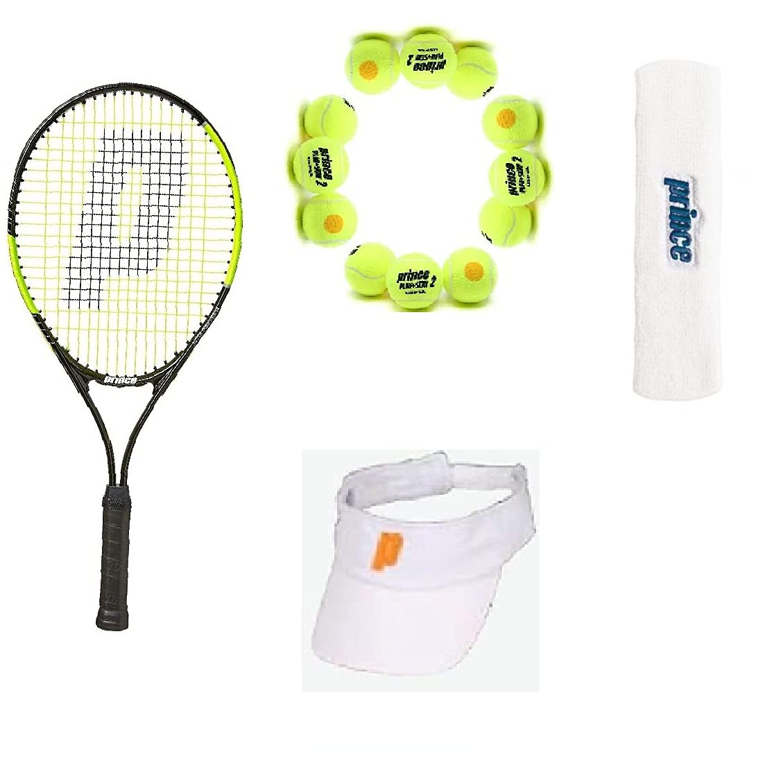 Prince Tennis Racket Thunder 26,Prince-Stage 2-Orange-Std Tennis Ball 1 DOZ with Vizor White OrangeandHEAD Band white dark navy