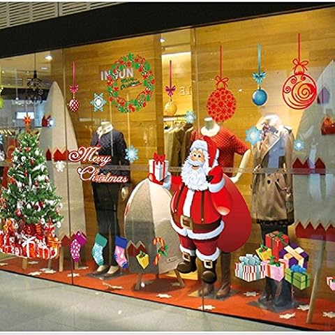 Yusongirl Christmas Window Stickers Reusable Large Santa Xmas Tree Gift Box Candy Socks DIY Ornament Clings,Wall/Door/Mural/Showcase Decals Cover