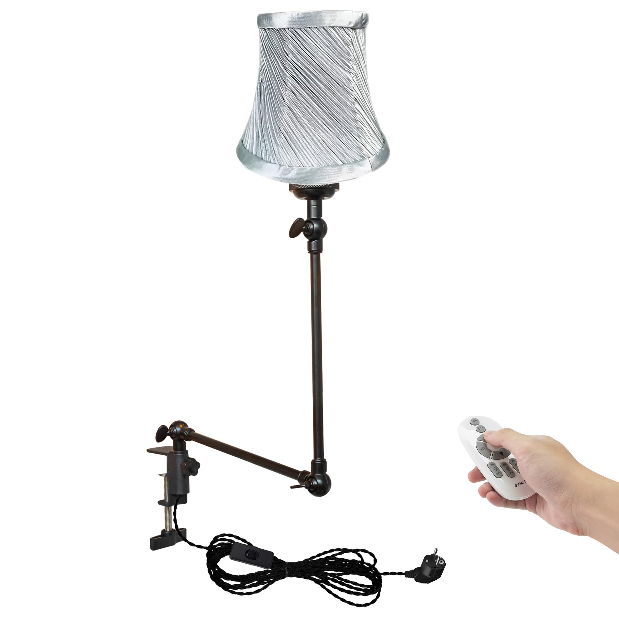 Klemmleuchte mit Fernsteuerung,1 Packung Leselampe mit 2,5 m Kabel, Dimmbar Nachttischlampe,Augenpflege Schreibtischlampe für Büro Heimgebrauch, E27 Lampenhalterung - DZ0330/12