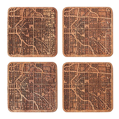 Denver Map Coaster by O3 Design Studio Set Of 4 Sapele Wooden Coaster With City Map Handmade