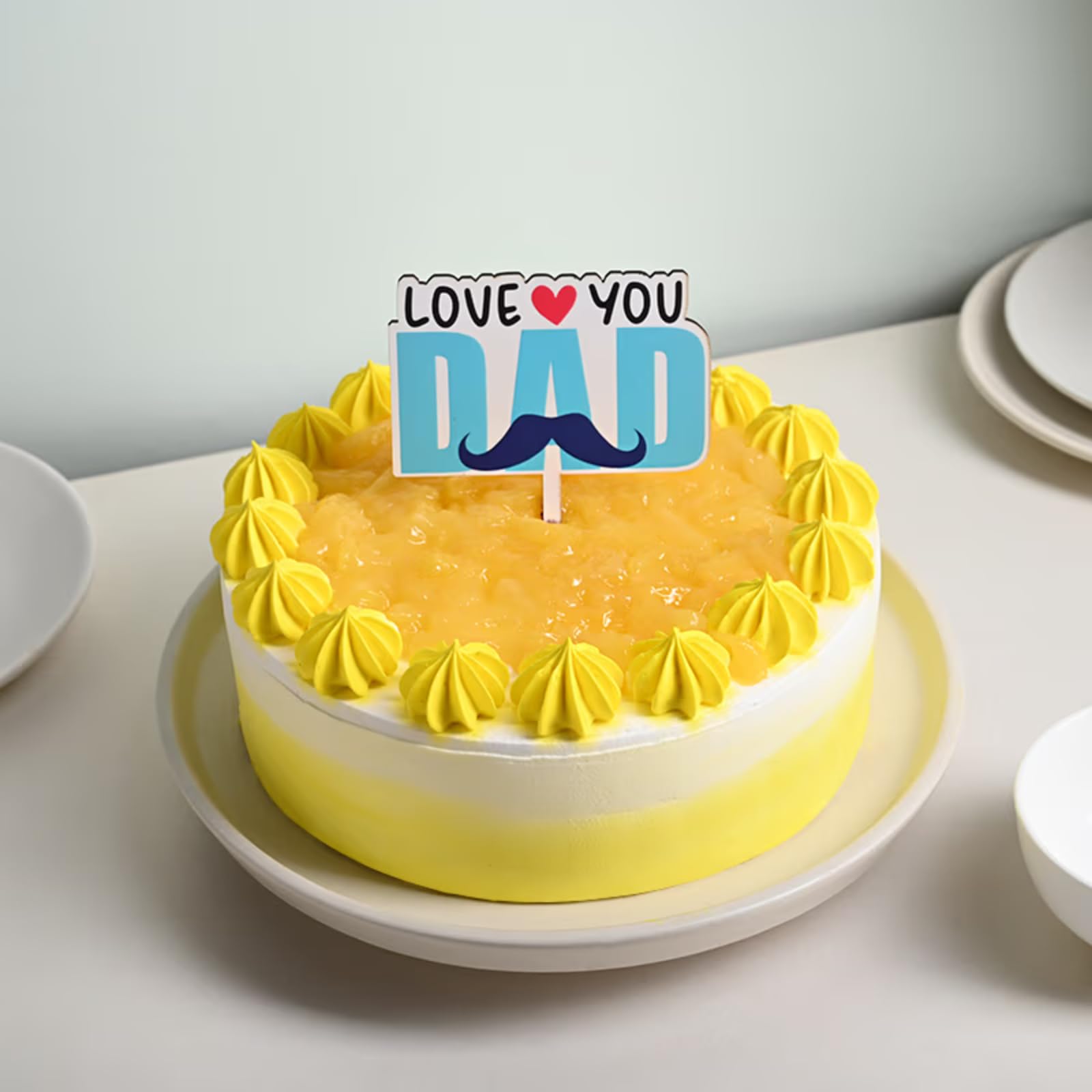 FlowerAura Father's Day Cake Delicious Love You Dad Pineapple Cake With Topper | Cake For Father | Cake For Dad | Cake For Papa | Cake For Father-In-Law (Same Day Delivery) (1Kg)