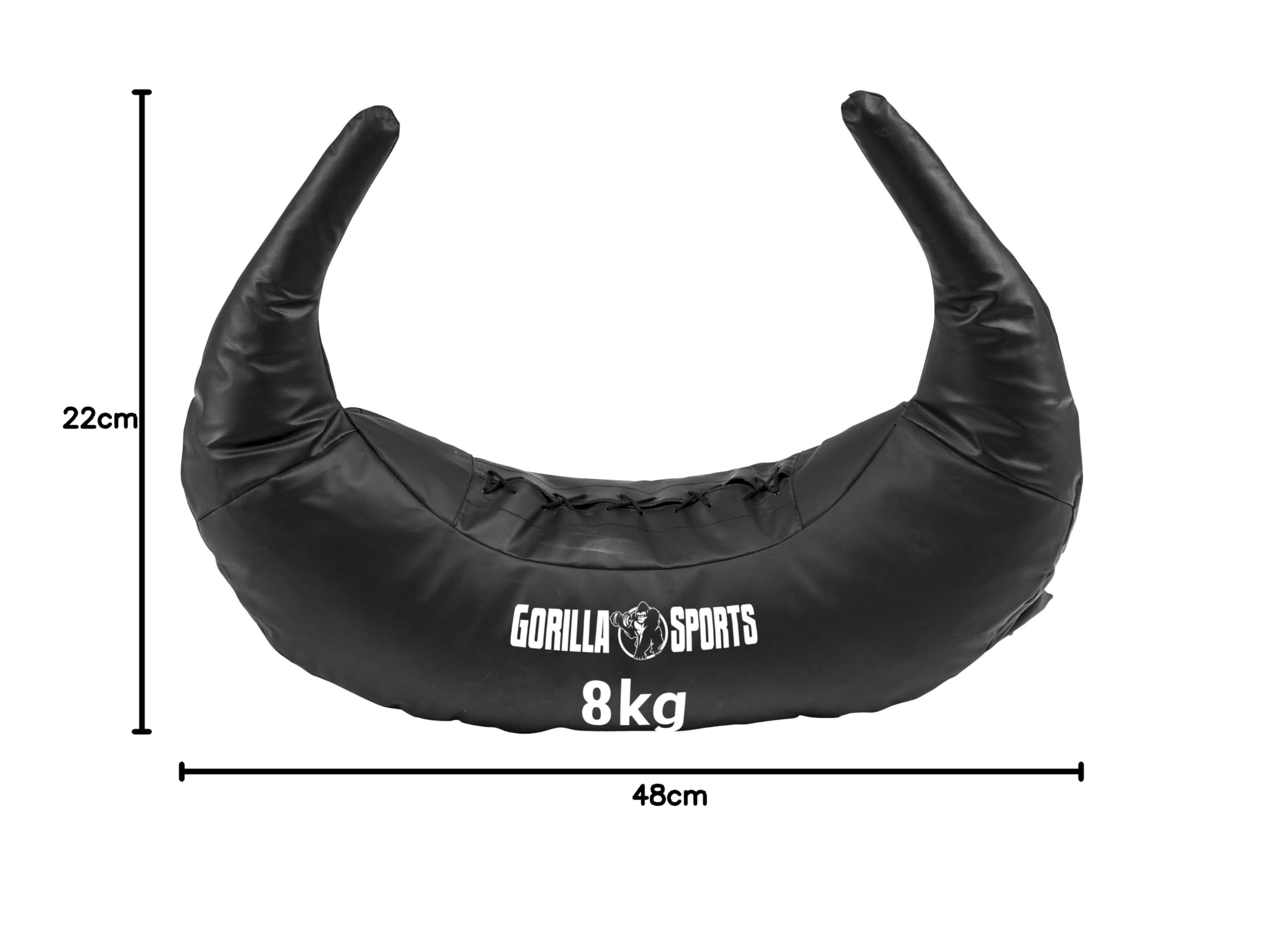 GORILLA SPORTS® Bulgarian Bag - 5kg, 8kg, 12kg, 17kg und 22,5kg, 5 Schlaufen, aus Kunstleder, Schwarz - Sandsack, Bulgarische Tasche, Power Bag, Sand Sack, Krafttraining, Fitness