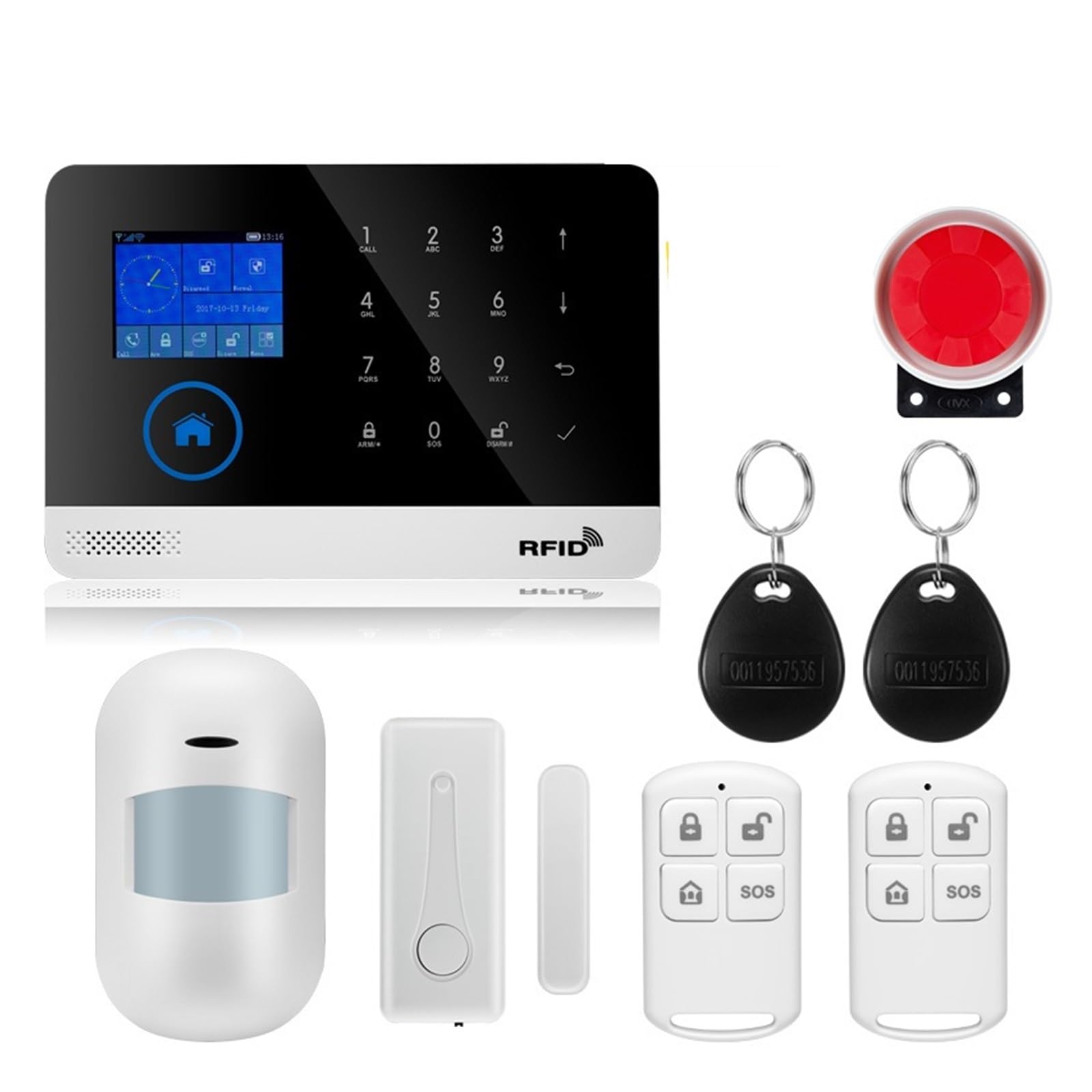 Sistema di Allarme di Sicurezza Domestica, Smart Allarme Schermo TFT da 1,7 Pollici gsm Home Antifurto di Allarme Sicurezza Rilevatore Movimento Controllo App Sensore Porta Fumo(W2B19)