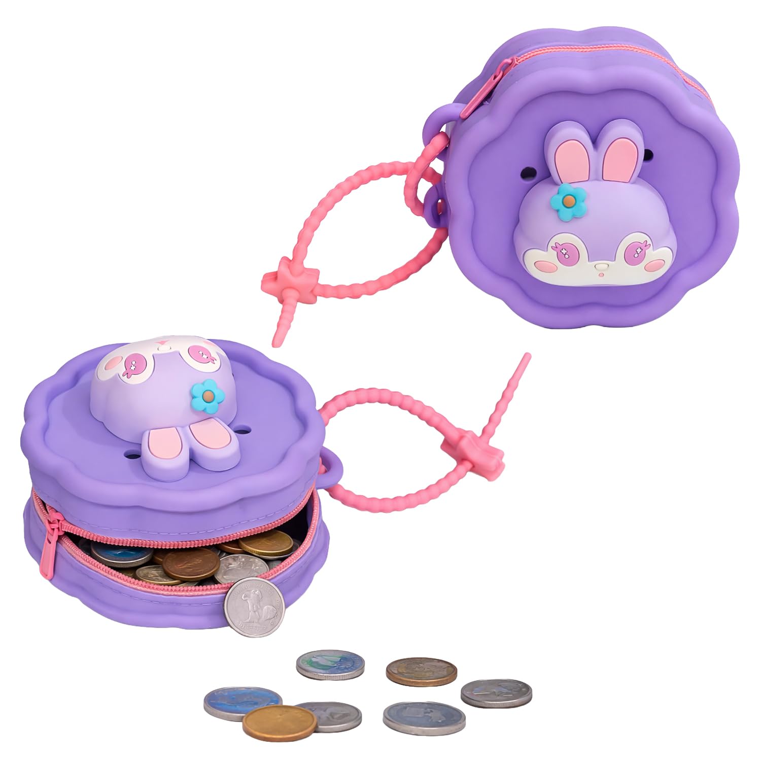 funblast Cute Cartoon Silicone Coin Purse for Kids & Adults – Mini Pouch for Coins, Earphones, Keys & Small Essentials, Aesthetic Pouches for Girls & Women - 9 X 9 X 4 Cm (Purple)-picture-33