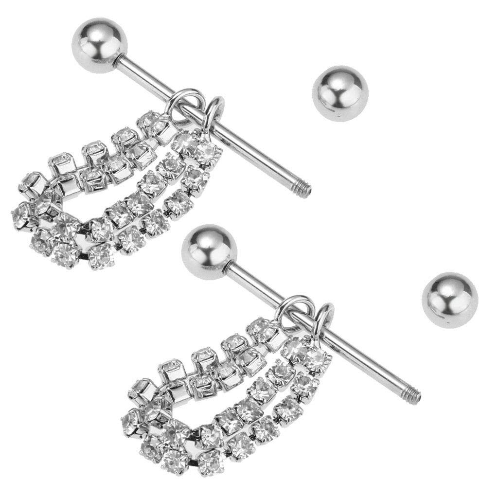 Ketsicart 1 Pair U-shape Rhinestone Double Row Crystal 14g Nipplering Barbell Shield