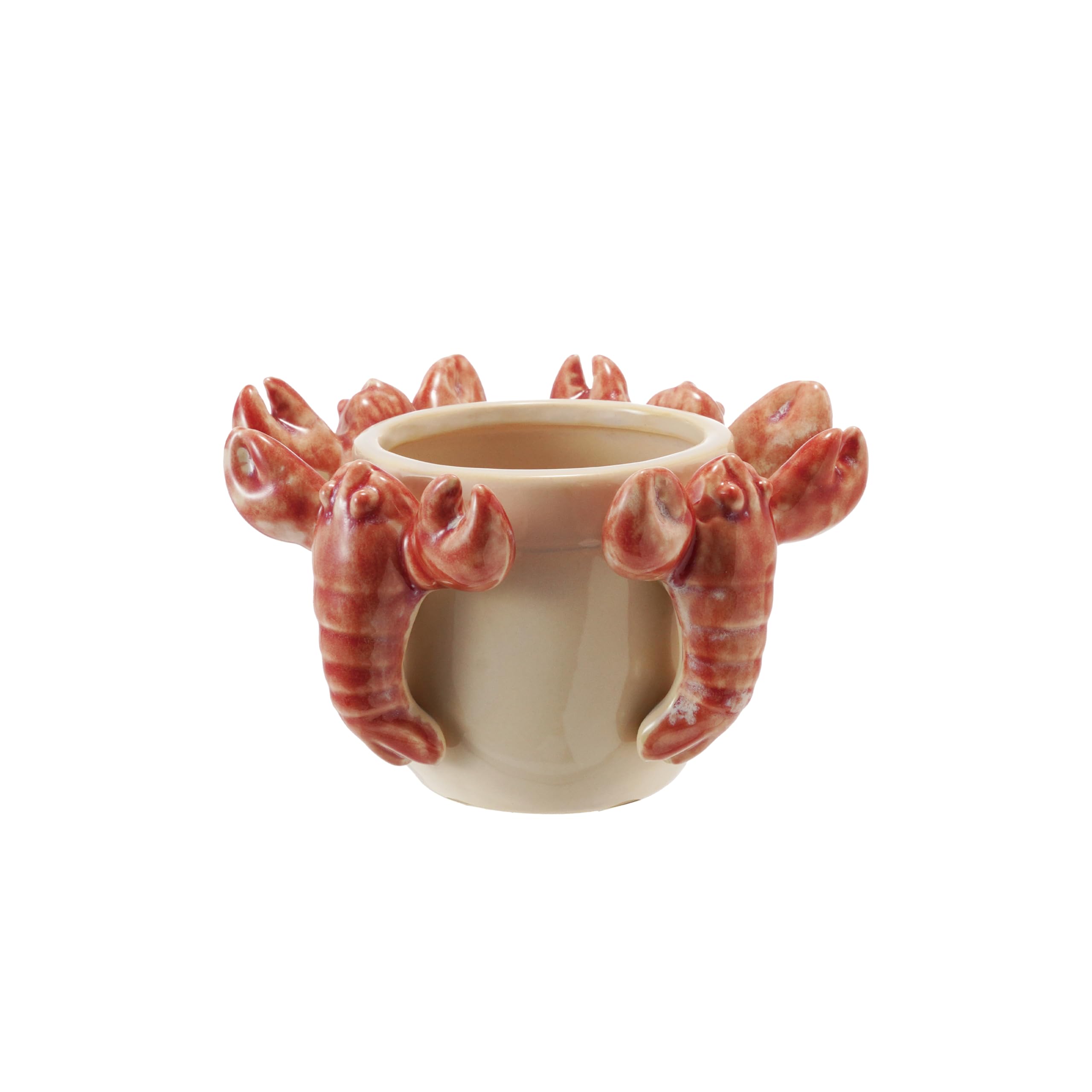 Creative Co-Op Stoneware Planter with 3D Lobsters and Reactive Glaze, Cream and Orange