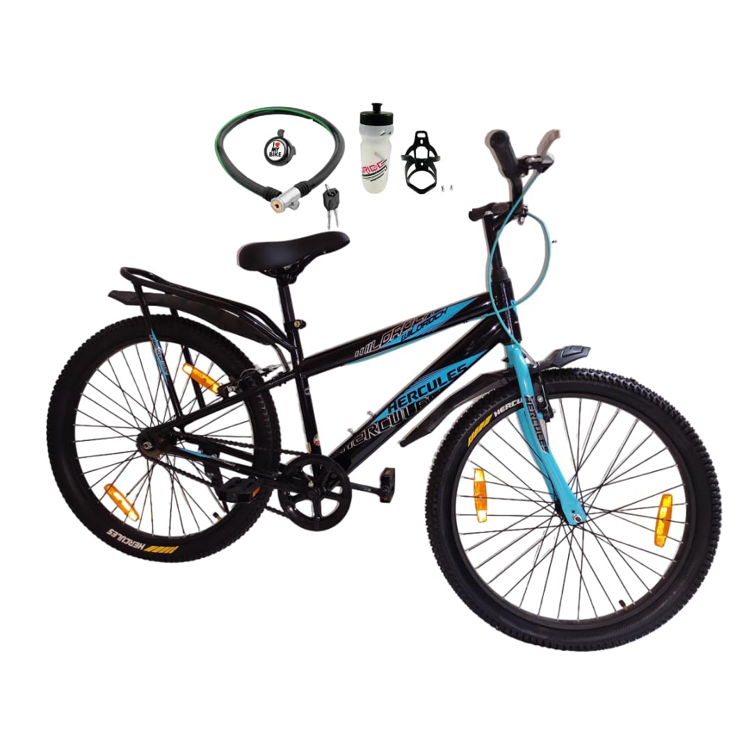Hercules Wild Rock 24T Ranger Bike with Power Brake, Single Speed, Carrier | 85% Semi-Assembled Bicycle | Hybrid Cycle | Boys Girls | Age 9-13Years | Black Blue (B0DB5RRQNC) Amazon Price History, Amazon Price Tracker
