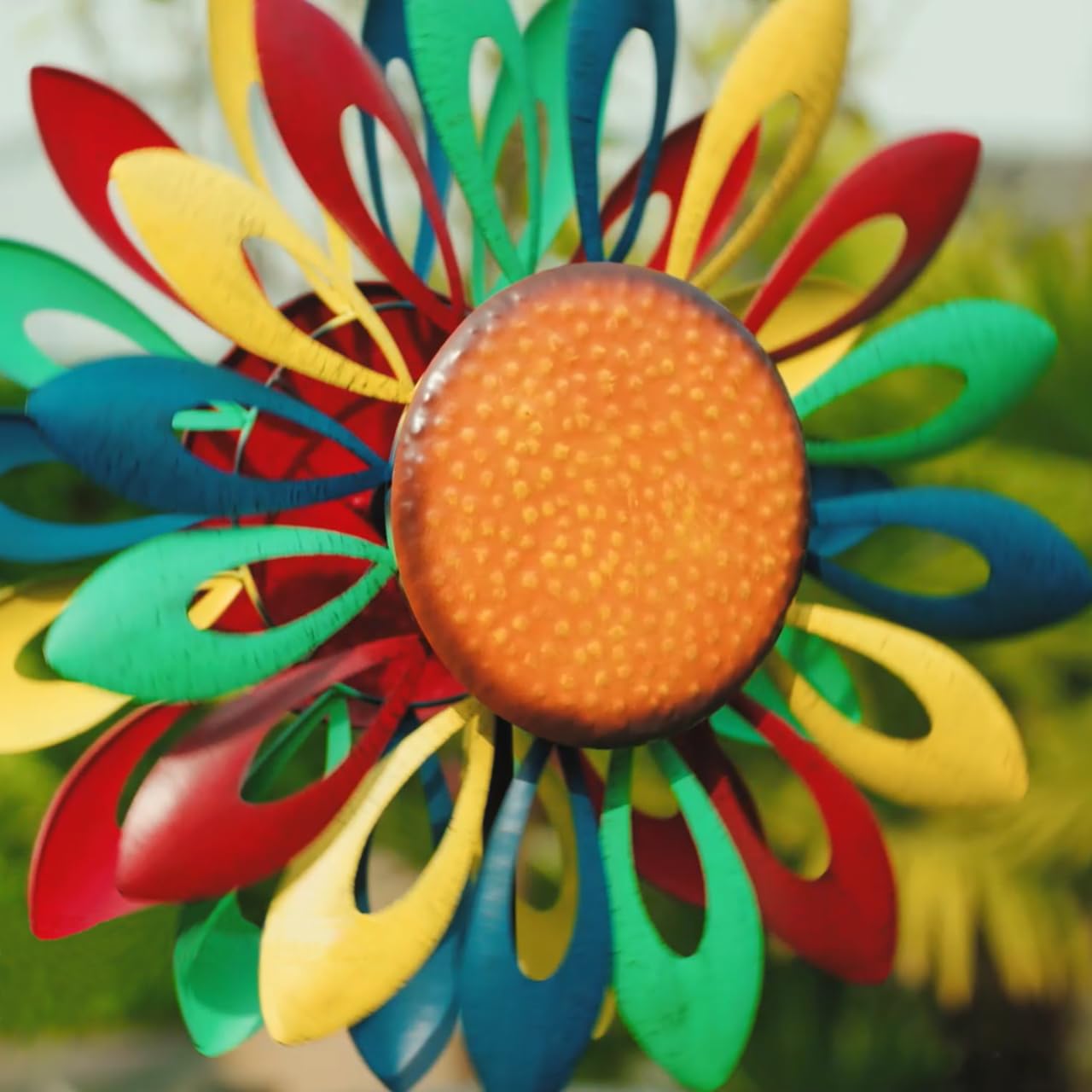 CIM Girandola in metallo - Girandola doppia Grand Rainbow Flower – Altezza totale: 183 cm, diametro della girandola: 60 cm – Decorazione da giardino a forma di fiore – resistente agli agenti