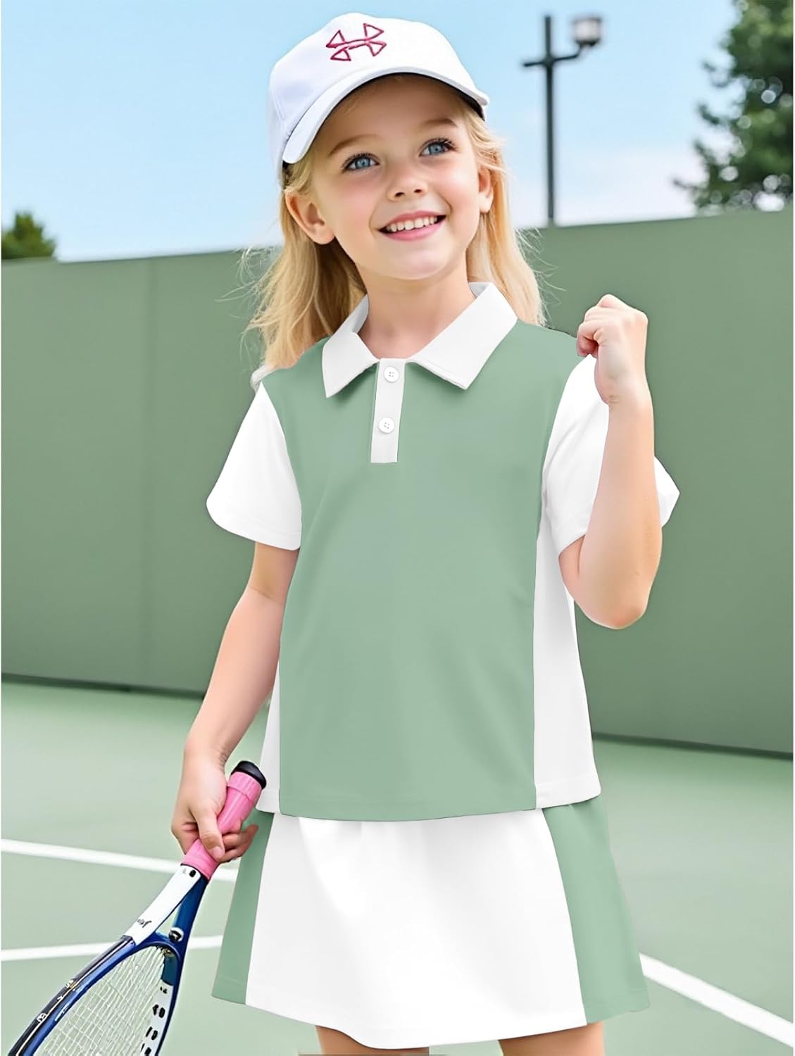 IZYJOY Girls Tennis Golf Dress Outfit Kid Polo Shirt Skorts Sets Sport Skirt with Built-in Shorts Athletic Clothes 6-10 Years - Image 2