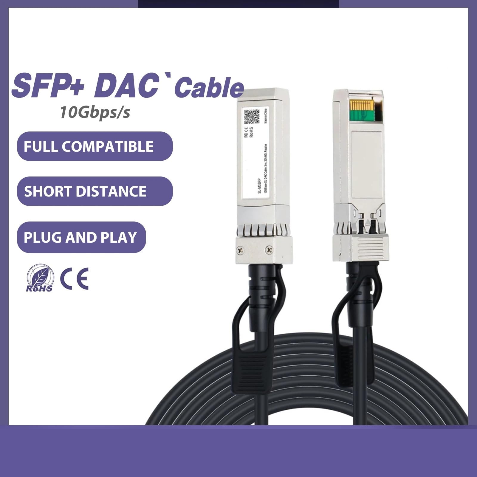 Moduł SFP kabel 10G SFP+ DAC bezpośrednie połączenie pasywne miedziane 0,5-7 m, kompatybilny z różnymi markami (7 m 24AWG)