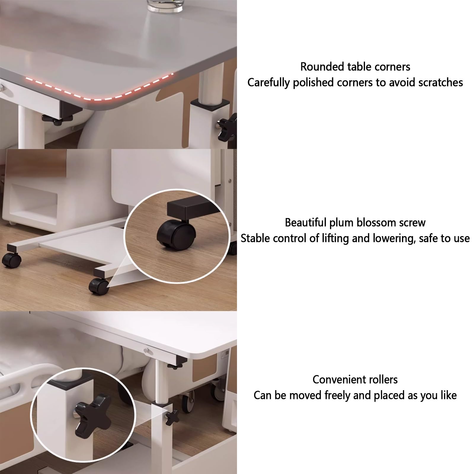 Altura Ajustable Mesa Auxiliar Ordenador portatil, Móvil Mesa for Sofa con Ruedas, Hospital Mesa for la Cama, Mesa Auxiliar Dormitorio Cama, Estrecho Muebles auxiliares de Salon.